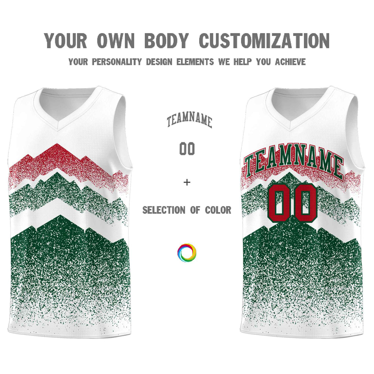 Custom Youth Basketball Jerseys White Green Gradient Mountain Design Uniforms