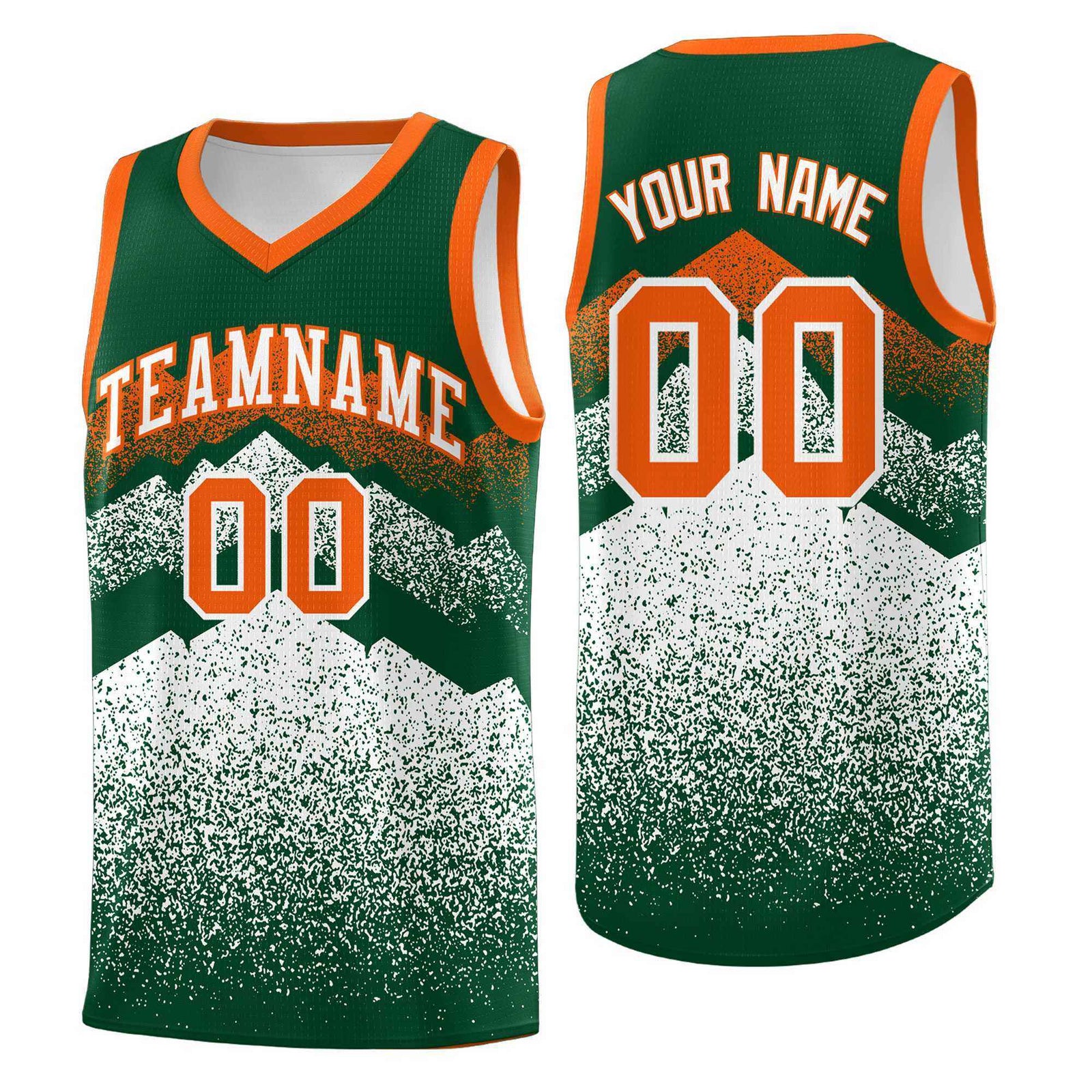 Personalized Youth Basketball Jerseys   Green White Gradient Mountain Design Uniforms