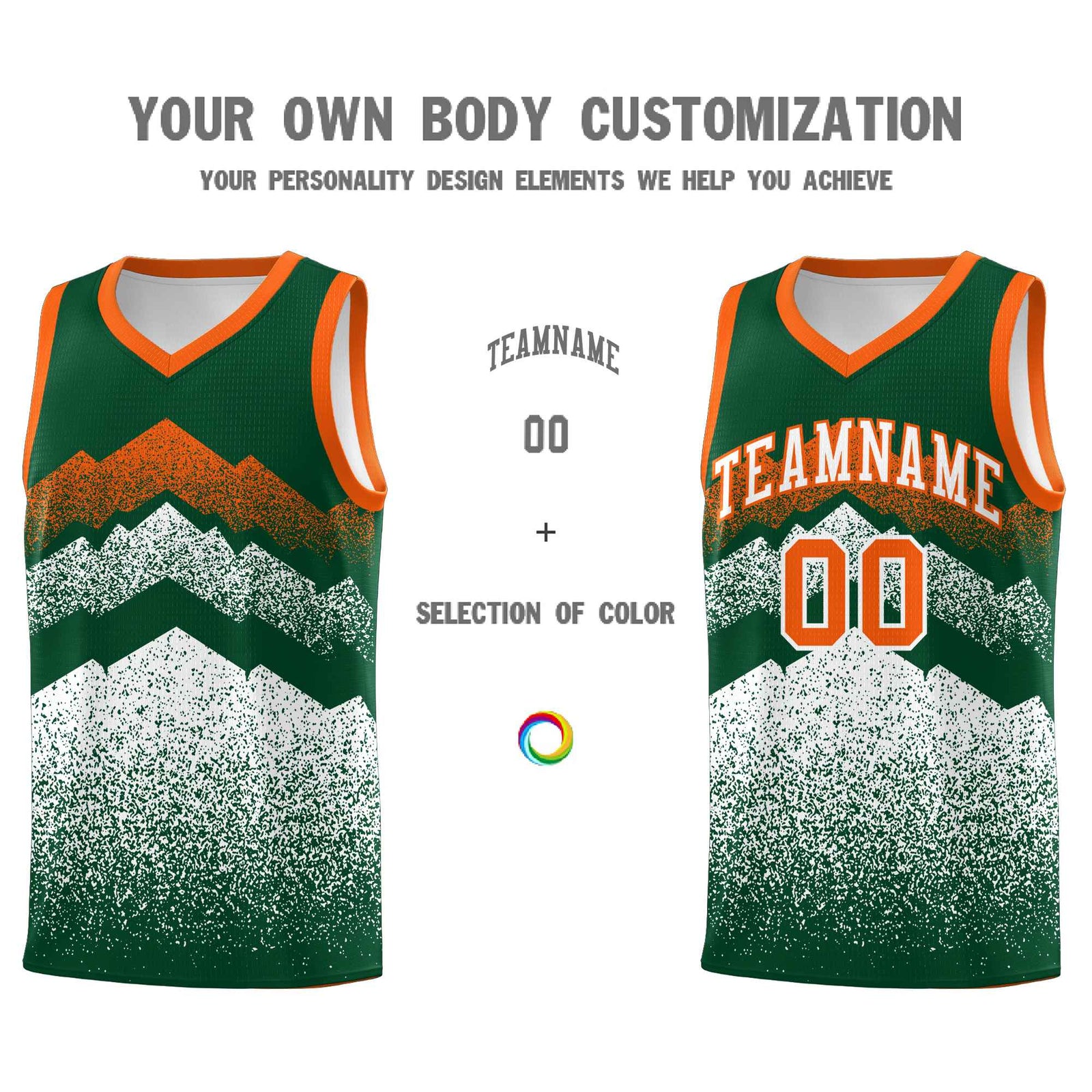 Personalized Youth Basketball Jerseys   Green White Gradient Mountain Design Uniforms