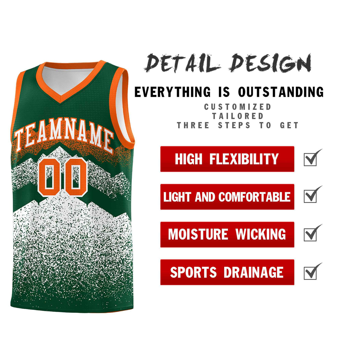 Personalized Youth Basketball Jerseys   Green White Gradient Mountain Design Uniforms
