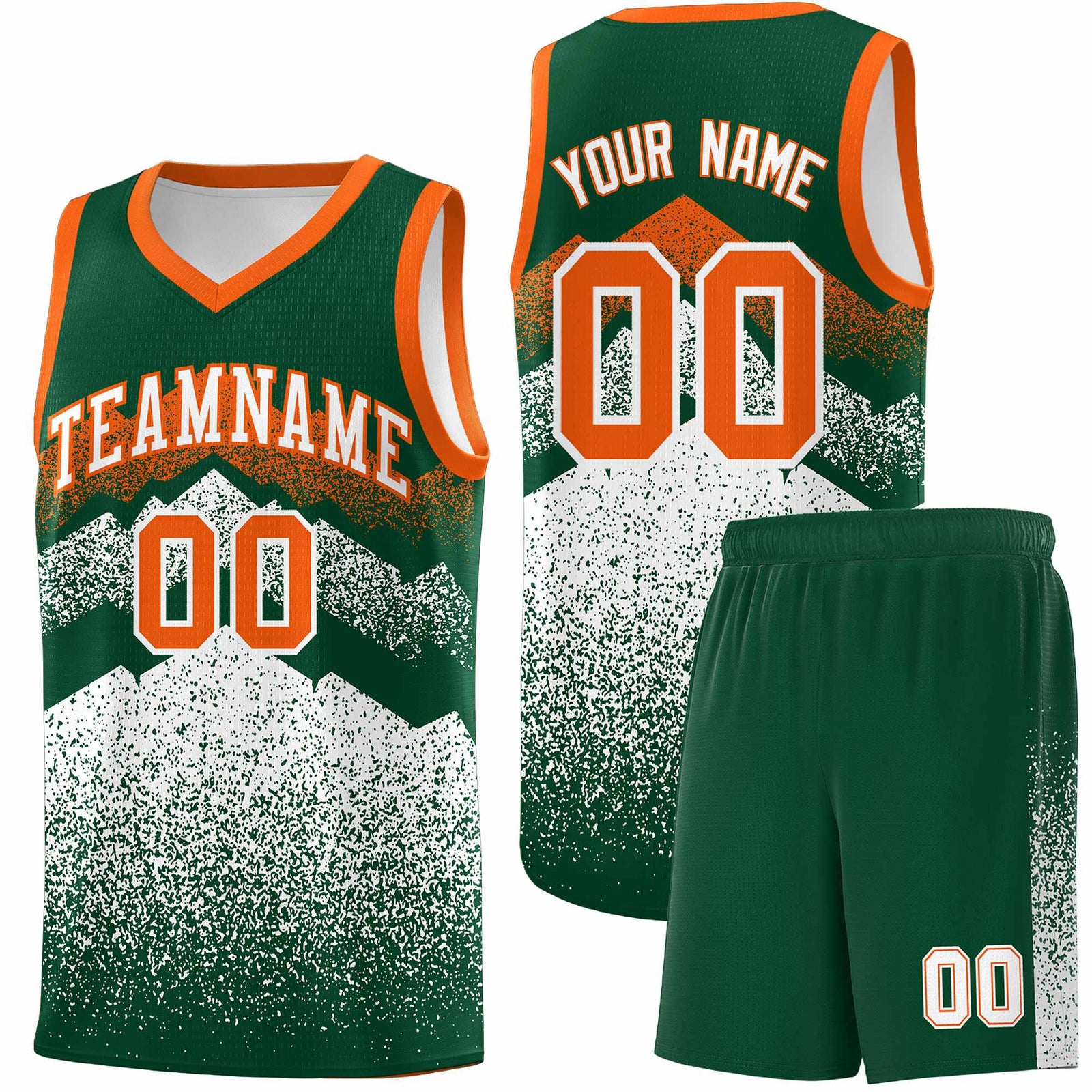 Personalized Youth Basketball Jerseys   Green White Gradient Mountain Design Uniforms