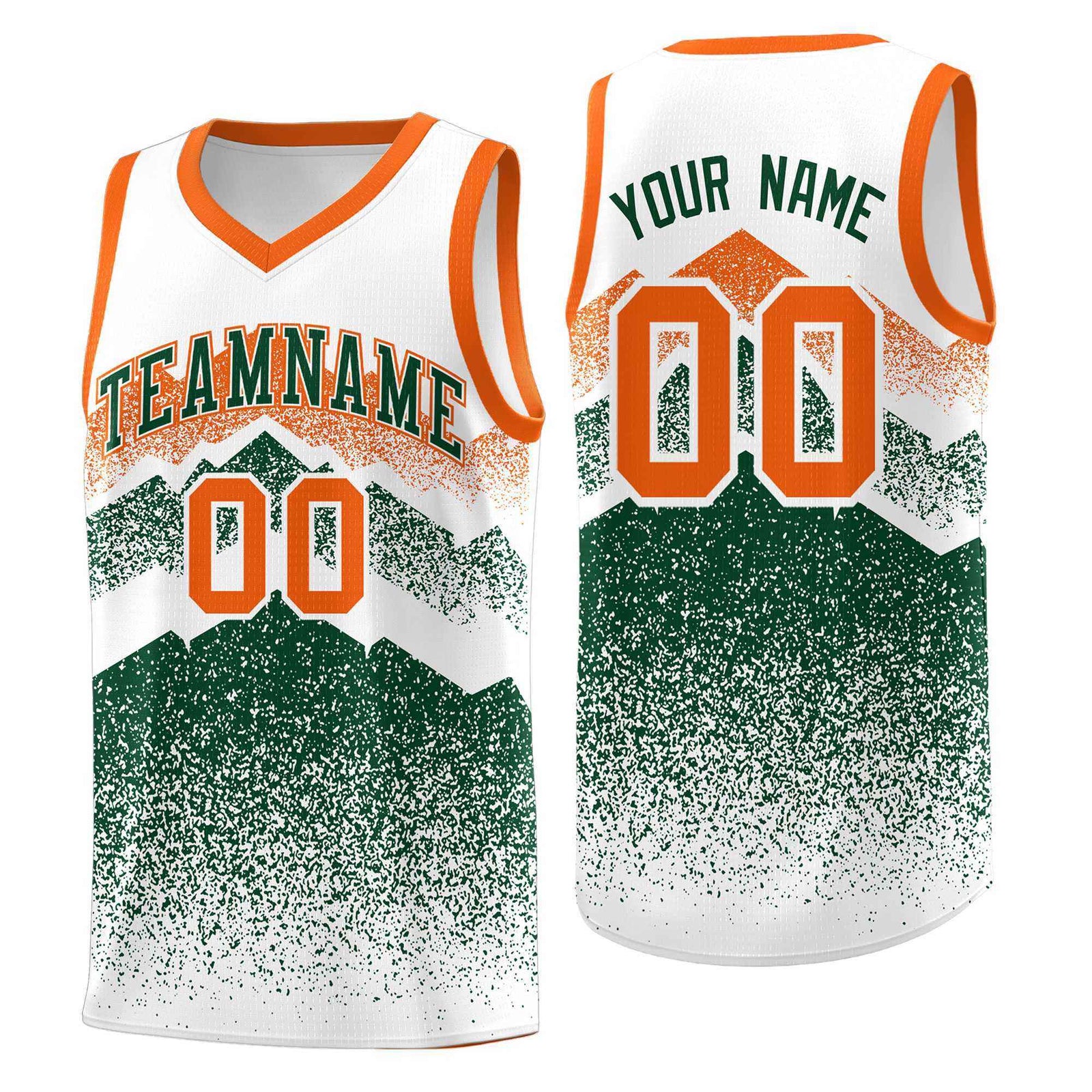 Custom Youth Basketball Jerseys White Green Gradient Mountain Design Uniforms