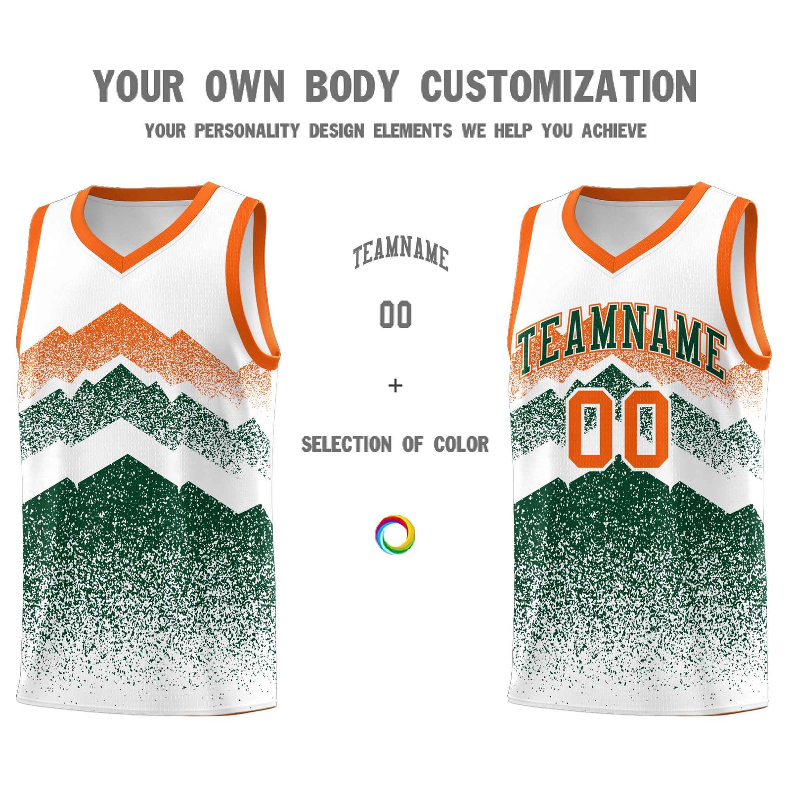 Custom Youth Basketball Jerseys White Green Gradient Mountain Design Uniforms
