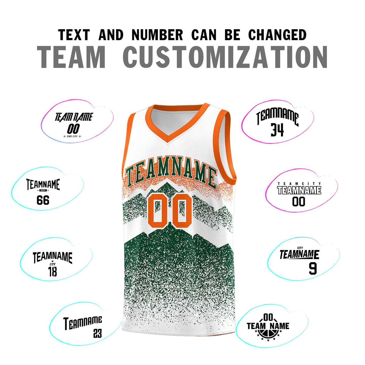 Custom Youth Basketball Jerseys White Green Gradient Mountain Design Uniforms