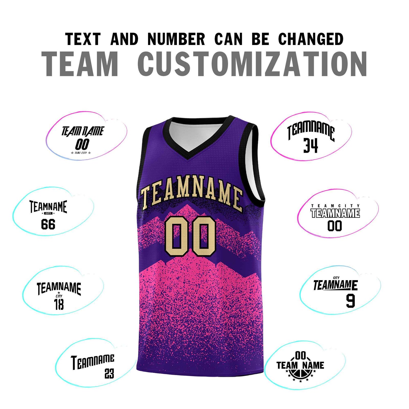 Custom Youth Basketball Jerseys Purple Pink Gradient Mountain Design Uniforms