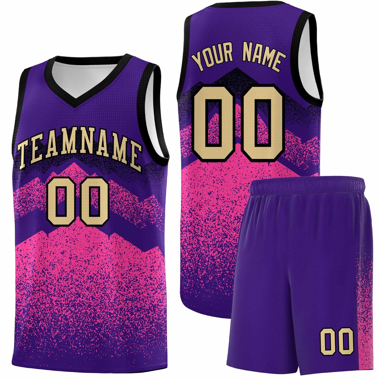 Custom Youth Basketball Jerseys Purple Pink Gradient Mountain Design Uniforms