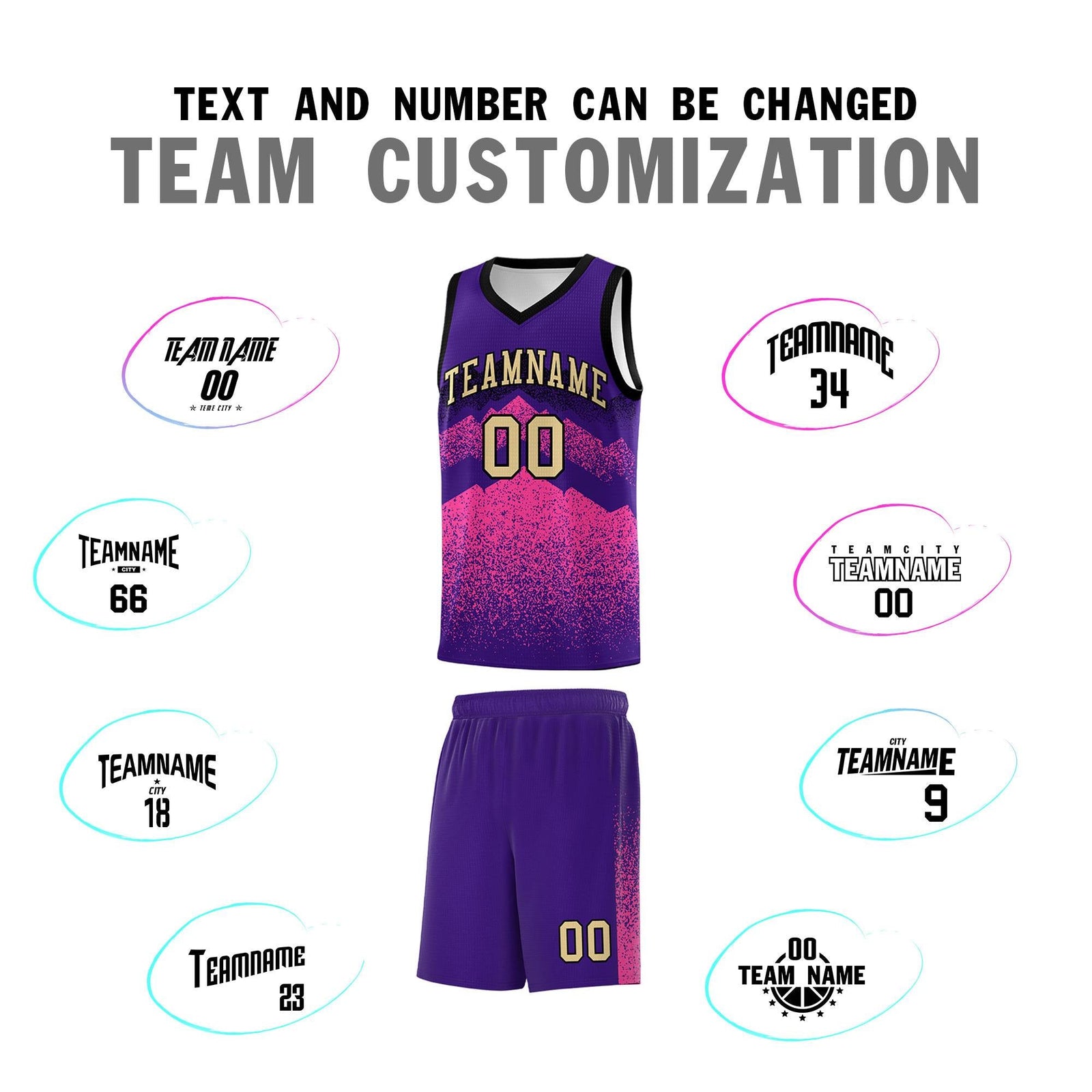 Custom Youth Basketball Jerseys Purple Pink Gradient Mountain Design Uniforms