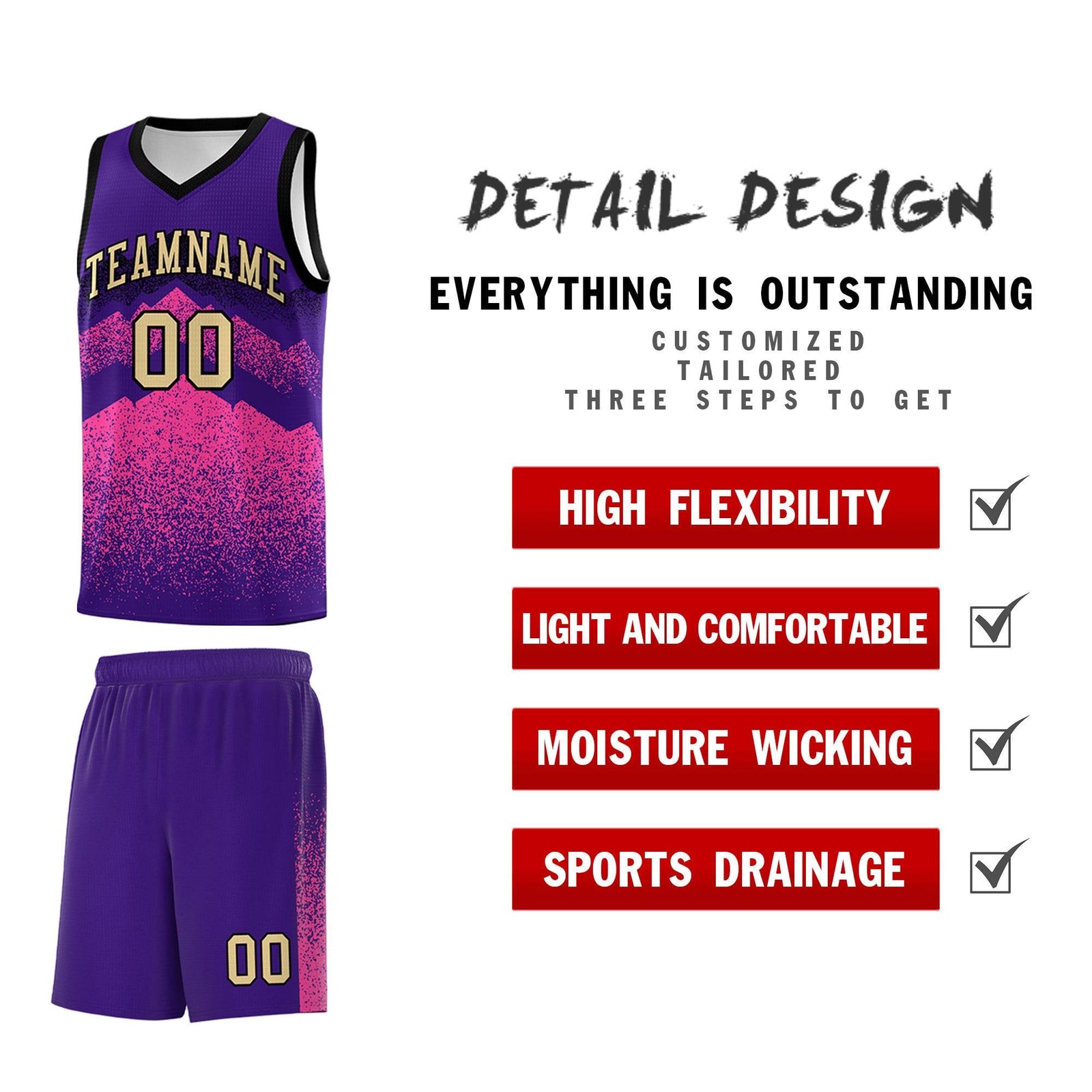 Custom Youth Basketball Jerseys Purple Pink Gradient Mountain Design Uniforms