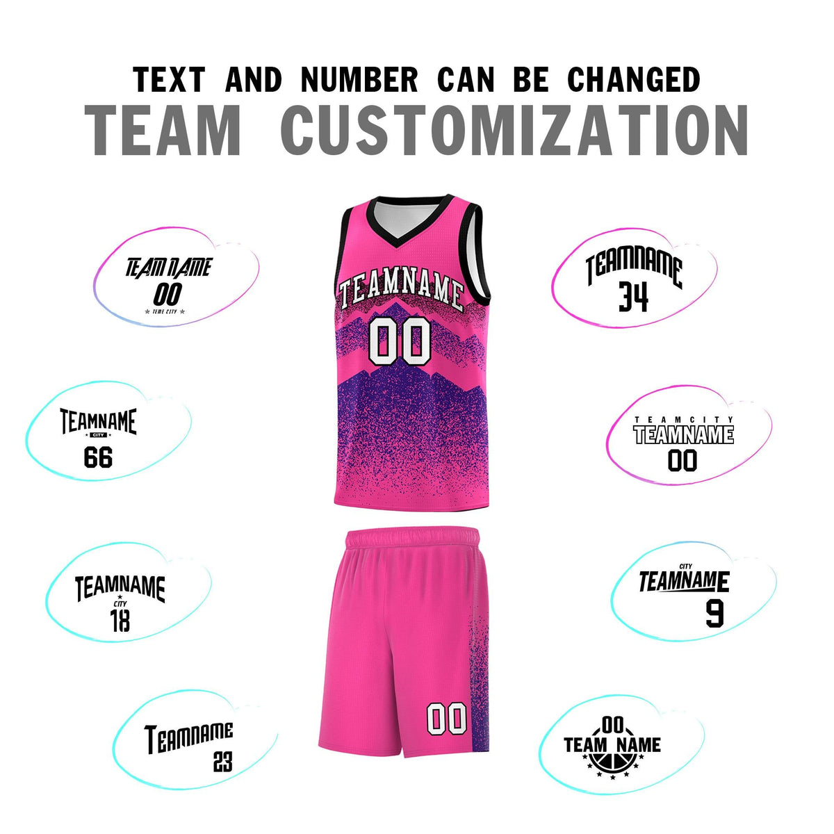 Personalized Youth Basketball Jerseys   Pink Purple Gradient Mountain Design Uniforms