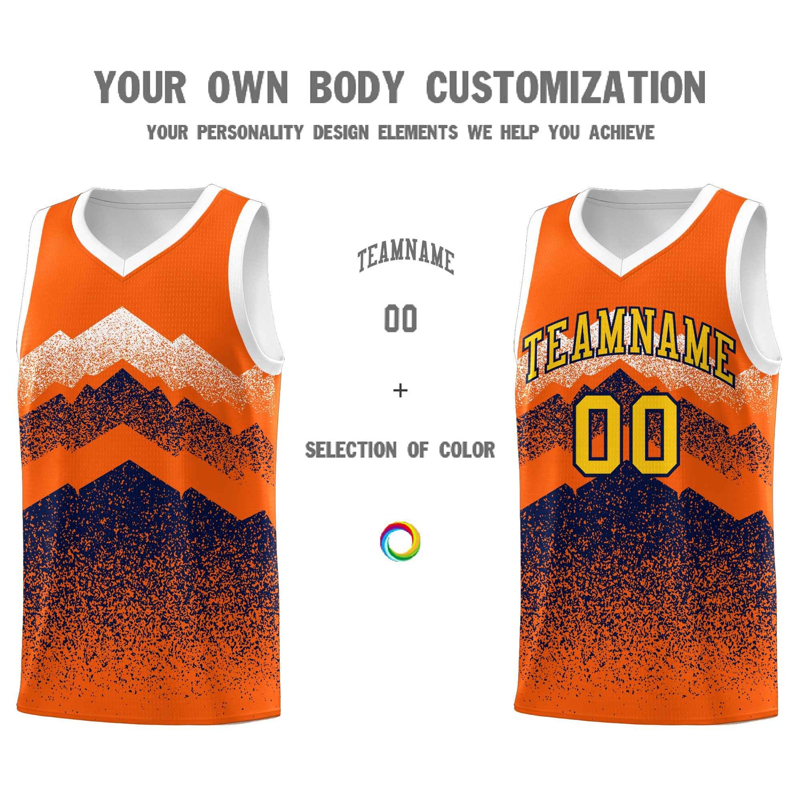 Custom Youth Basketball Jerseys Orange Navy Gradient Mountain Design Uniforms