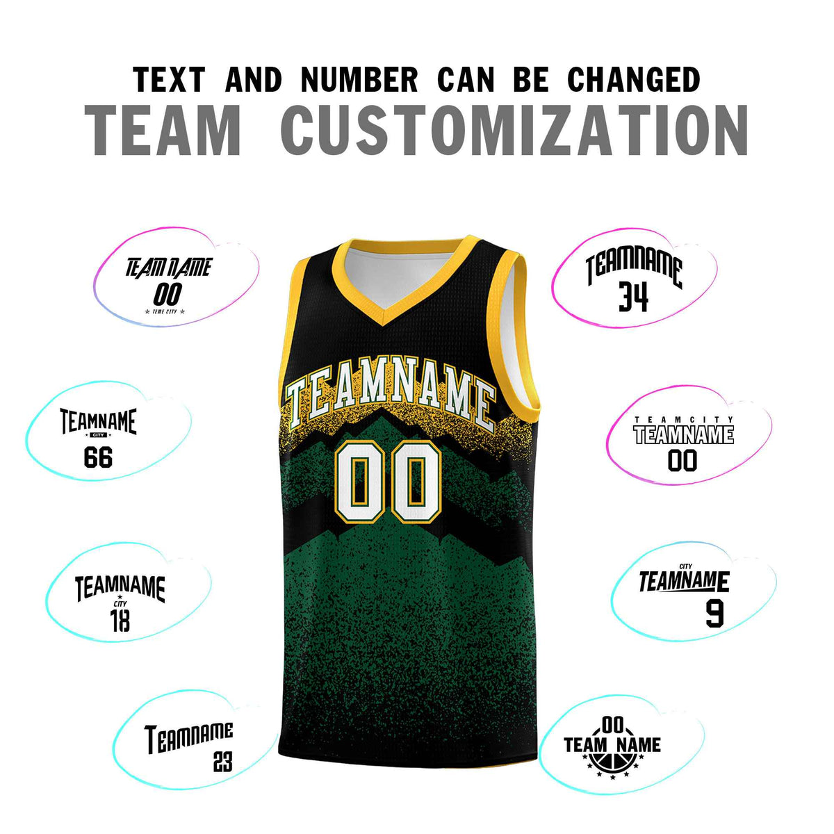 Custom Youth Basketball Jerseys Black Green Gradient Mountain Design Uniforms