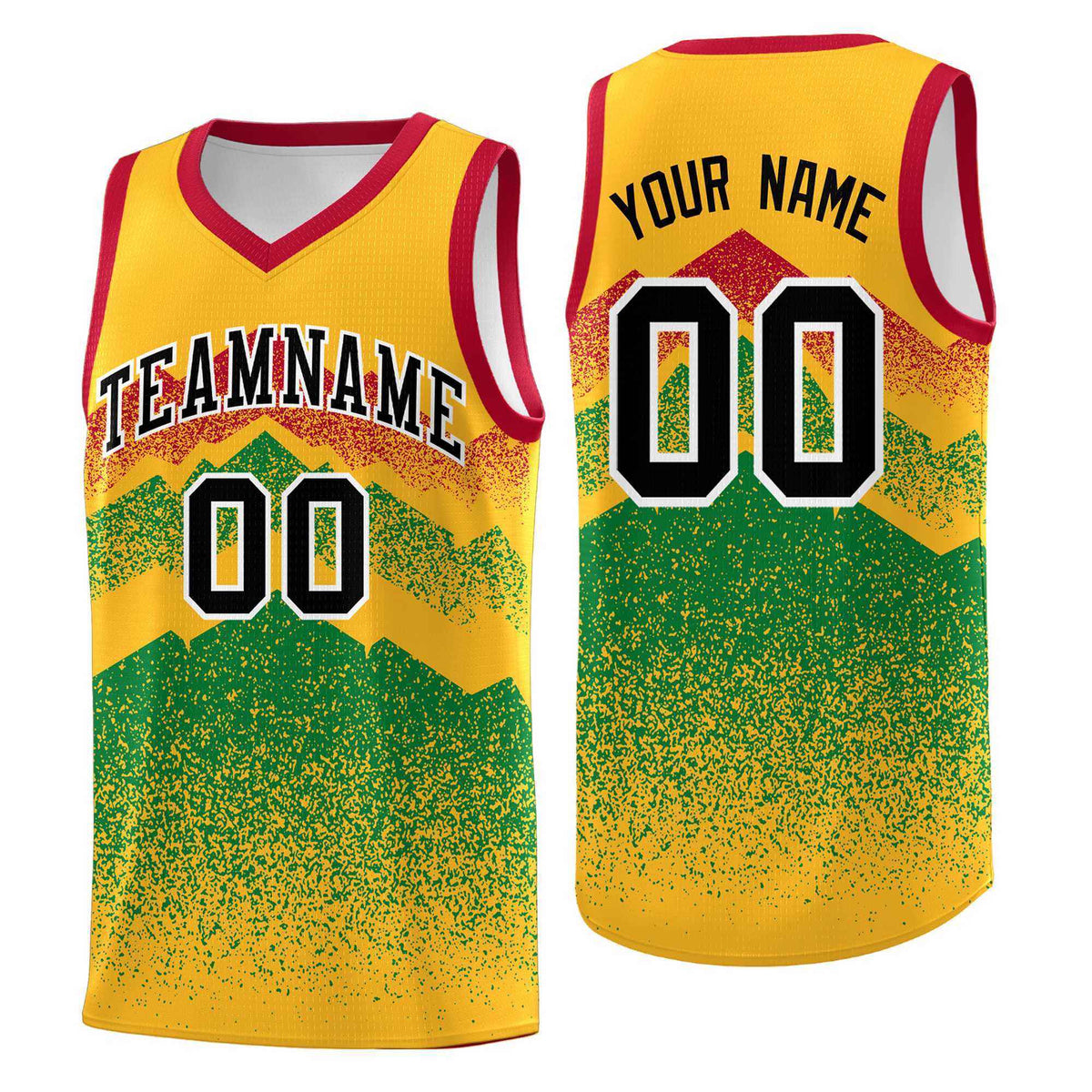 Personalized Youth Basketball Jerseys   Gold Kelly Green Gradient Mountain Design Uniforms