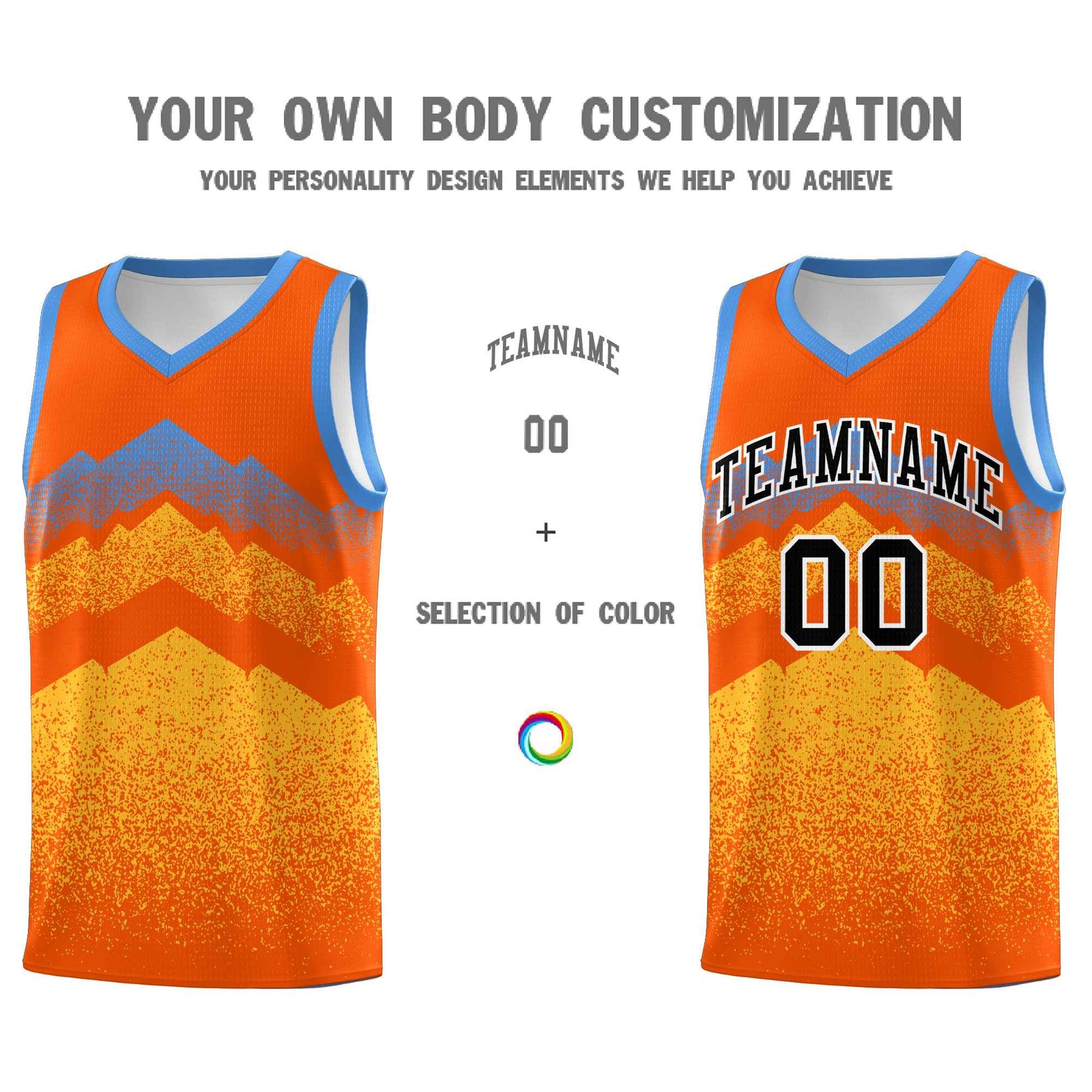 Custom Youth Basketball Jerseys Orange Gold Gradient Mountain Design Uniforms