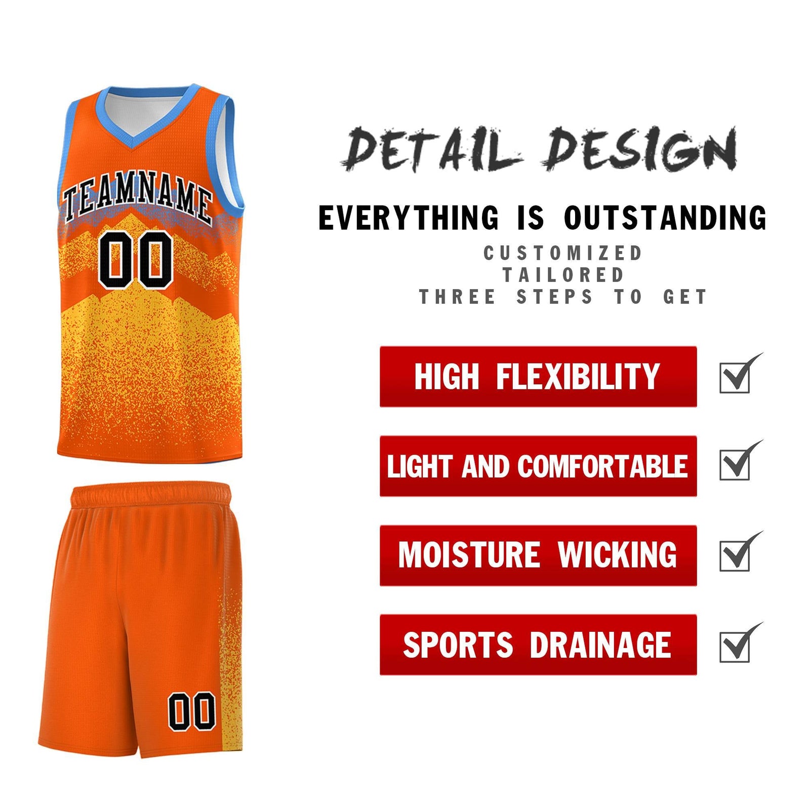 Custom Youth Basketball Jerseys Orange Gold Gradient Mountain Design Uniforms