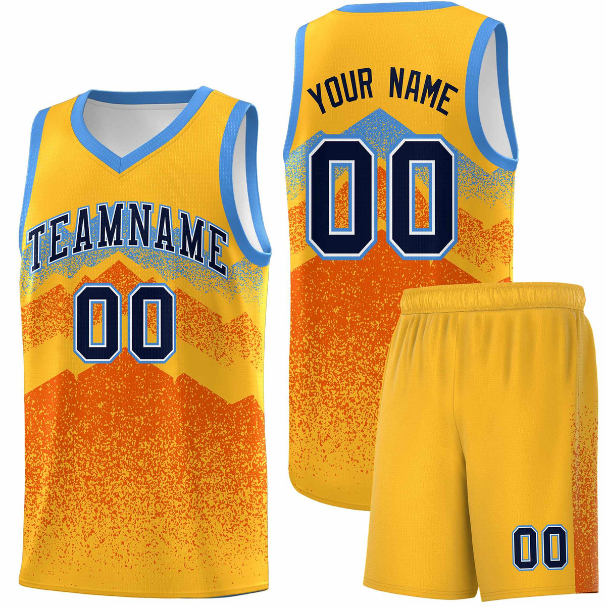 Custom Youth Basketball Jerseys Gold Orange Gradient Mountain Design Uniforms