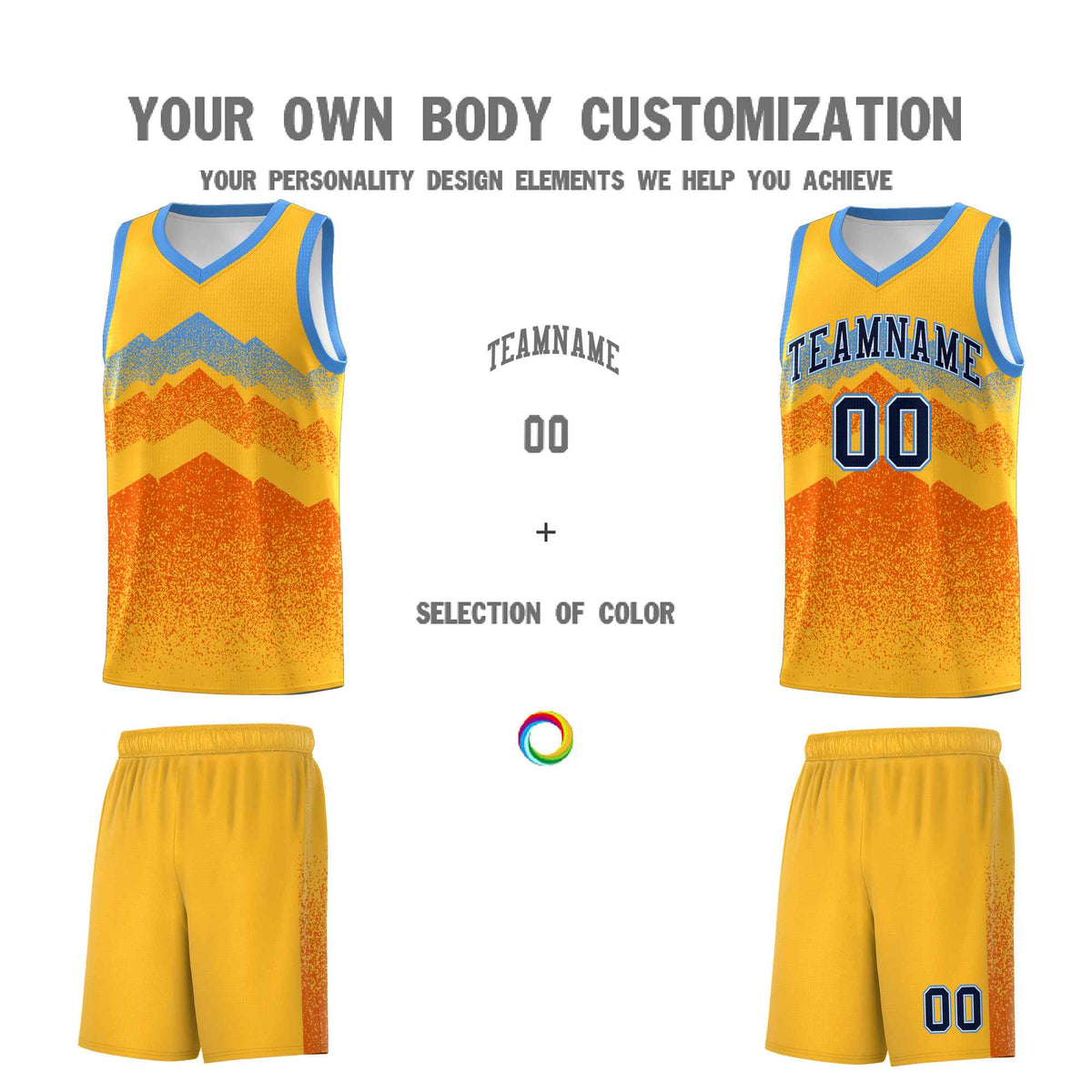 Custom Youth Basketball Jerseys Gold Orange Gradient Mountain Design Uniforms