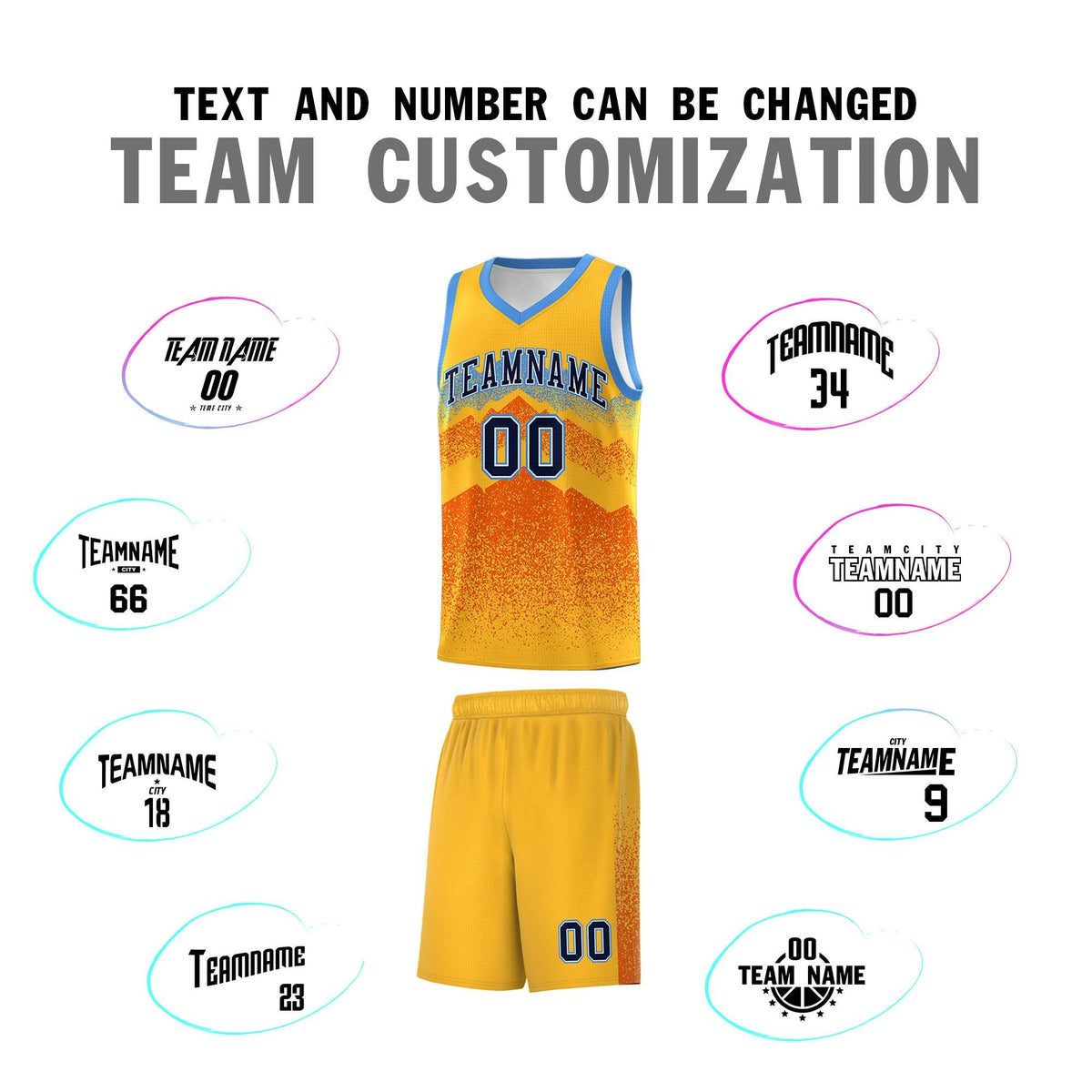 Custom Youth Basketball Jerseys Gold Orange Gradient Mountain Design Uniforms