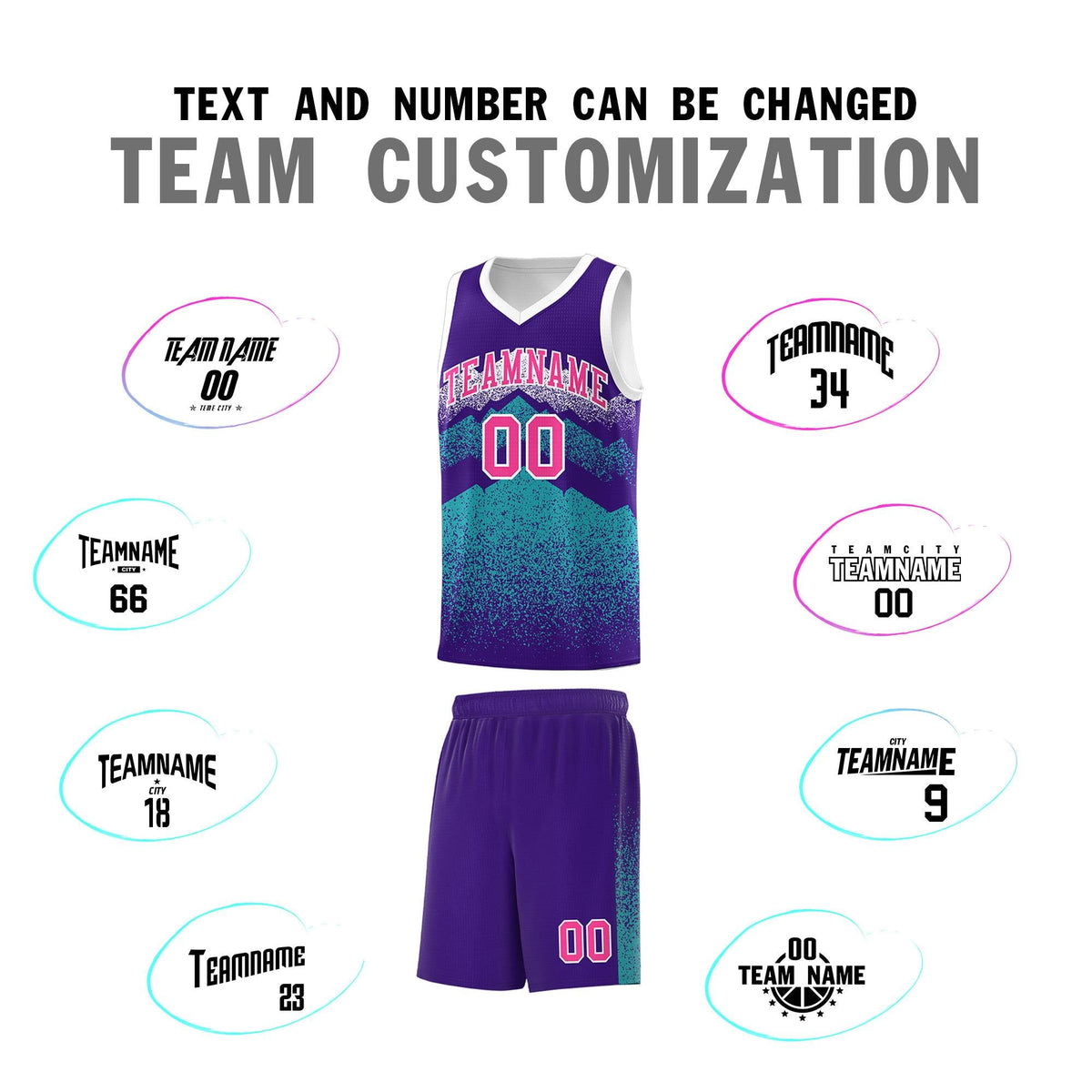 Personalized Youth Basketball Jerseys   Purple Aqua Gradient Mountain Design Uniforms