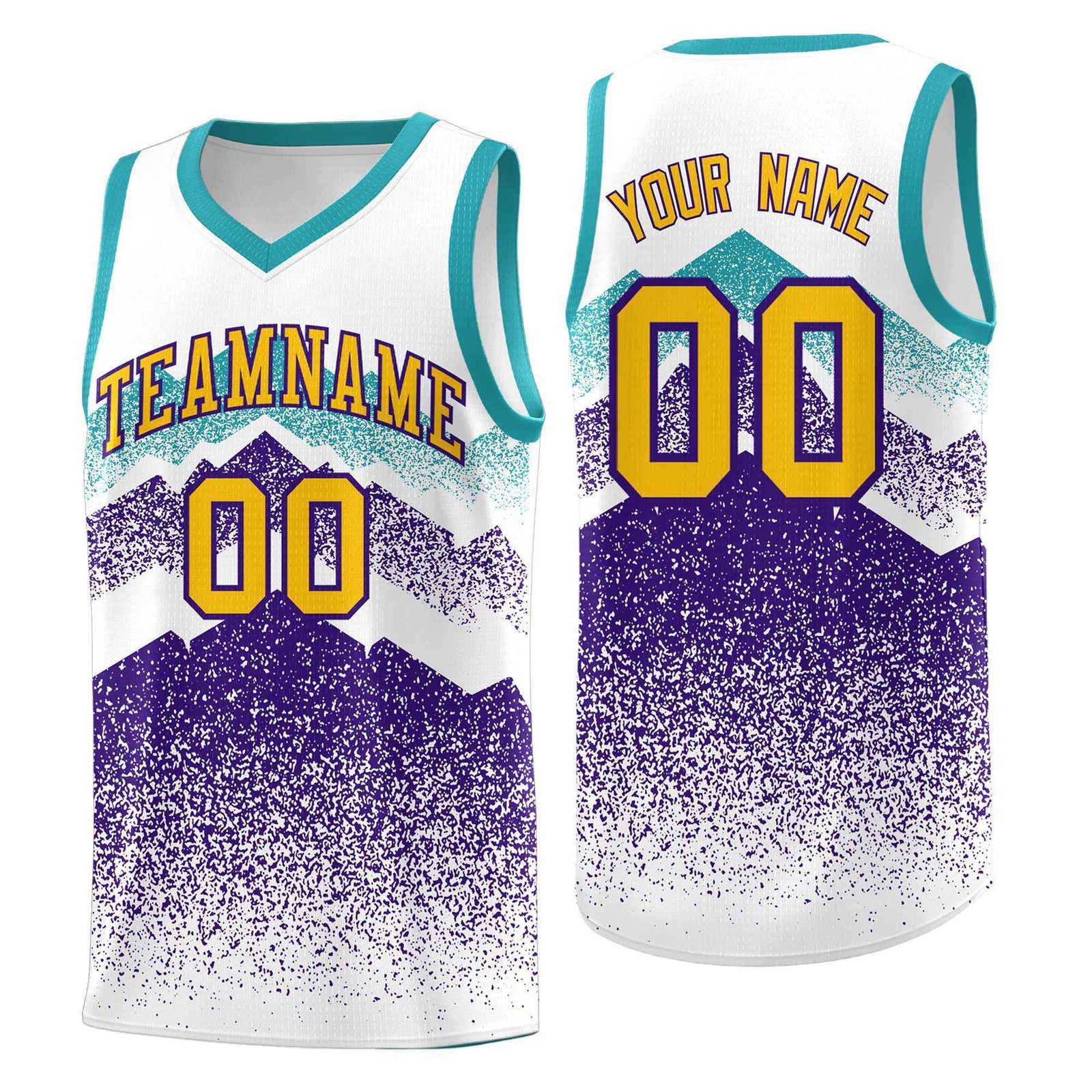 Custom Youth Basketball Jerseys White Purple Gradient Mountain Design Uniforms