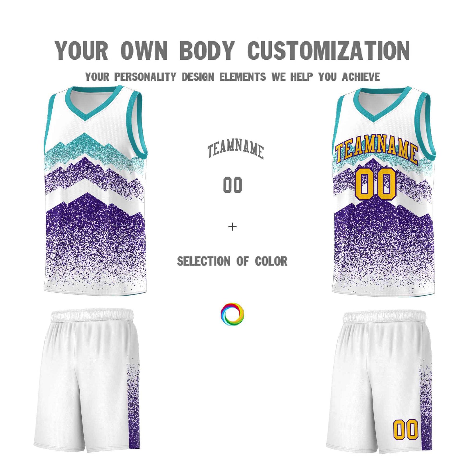 Custom Youth Basketball Jerseys White Purple Gradient Mountain Design Uniforms