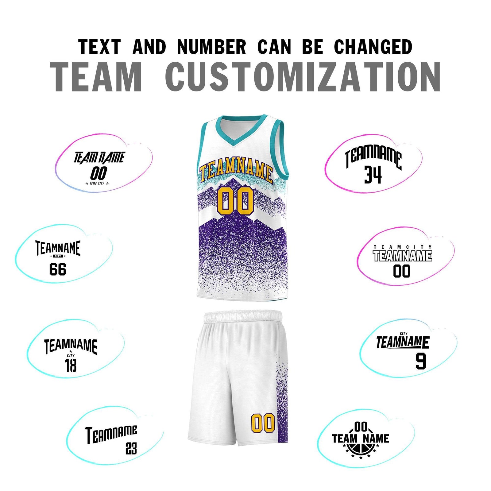 Custom Youth Basketball Jerseys White Purple Gradient Mountain Design Uniforms