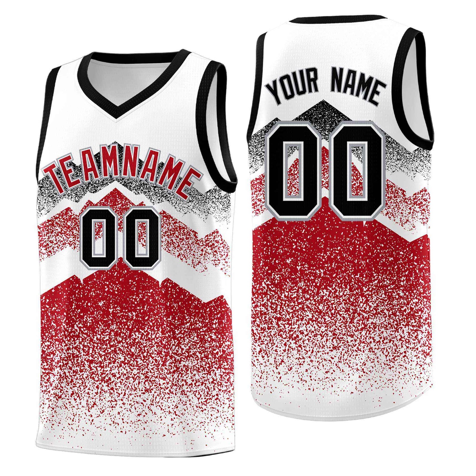 Personalized Youth Basketball Jerseys   White Red Gradient Mountain Design Uniforms