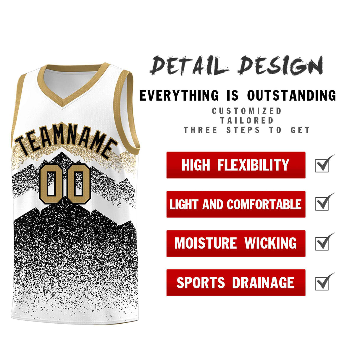 Custom Youth Basketball Jerseys White Black Gradient Mountain Design Uniforms