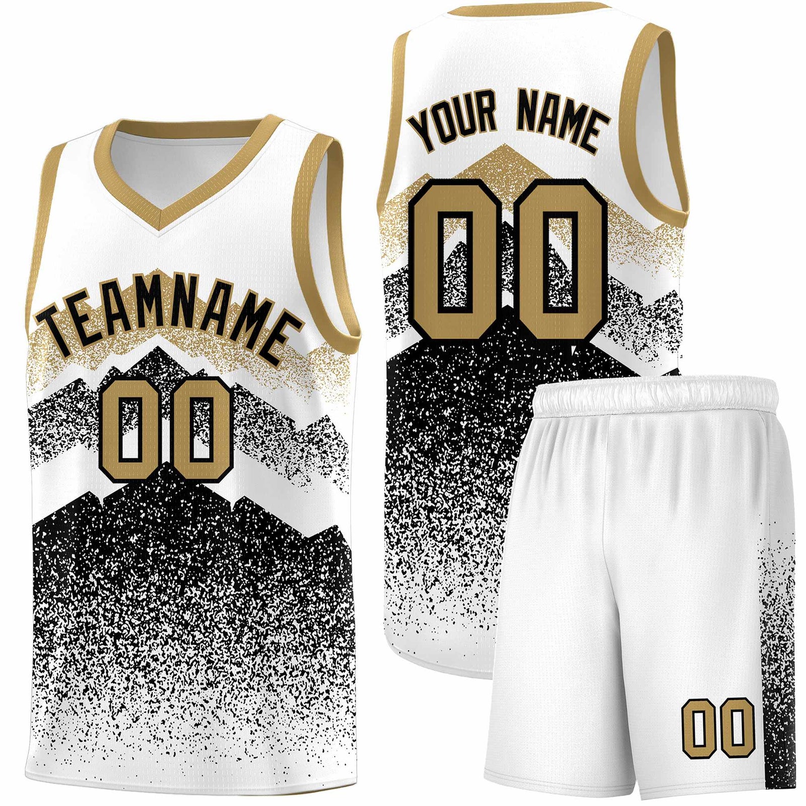 Custom Youth Basketball Jerseys White Black Gradient Mountain Design Uniforms