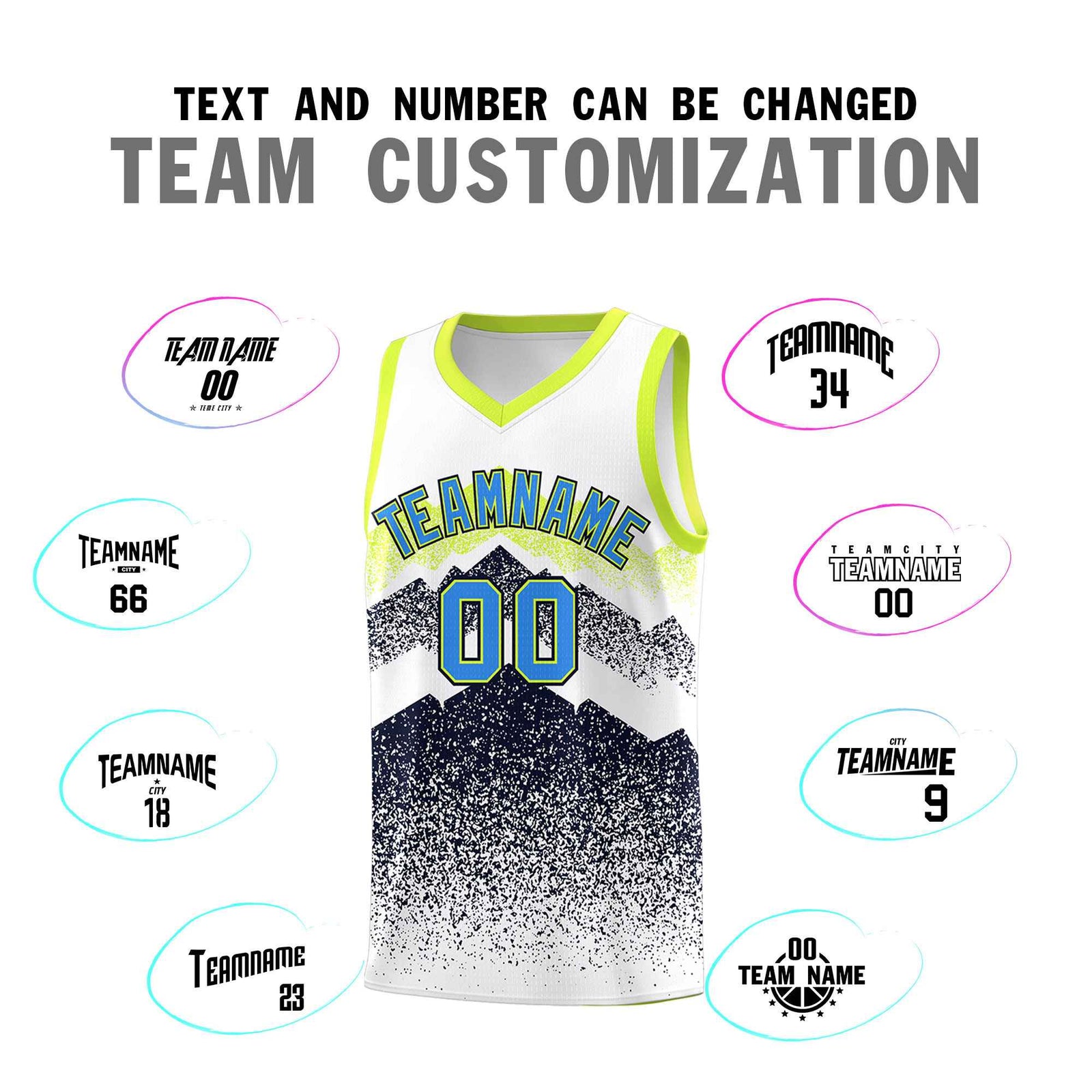 Personalized Youth Basketball Jerseys   White Navy Gradient Mountain Design Uniforms