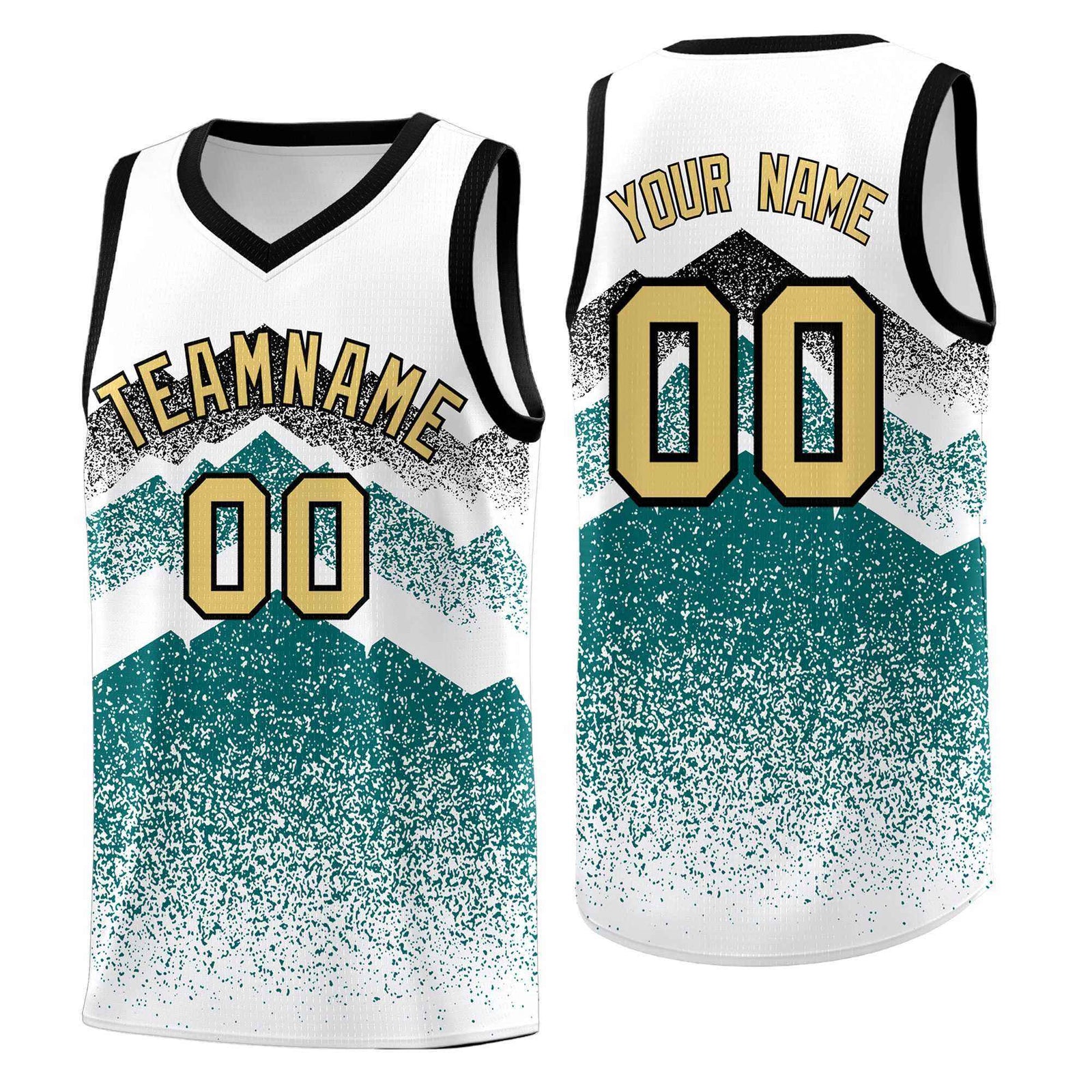 Custom Youth Basketball Jerseys White Teal Gradient Mountain Design Uniforms