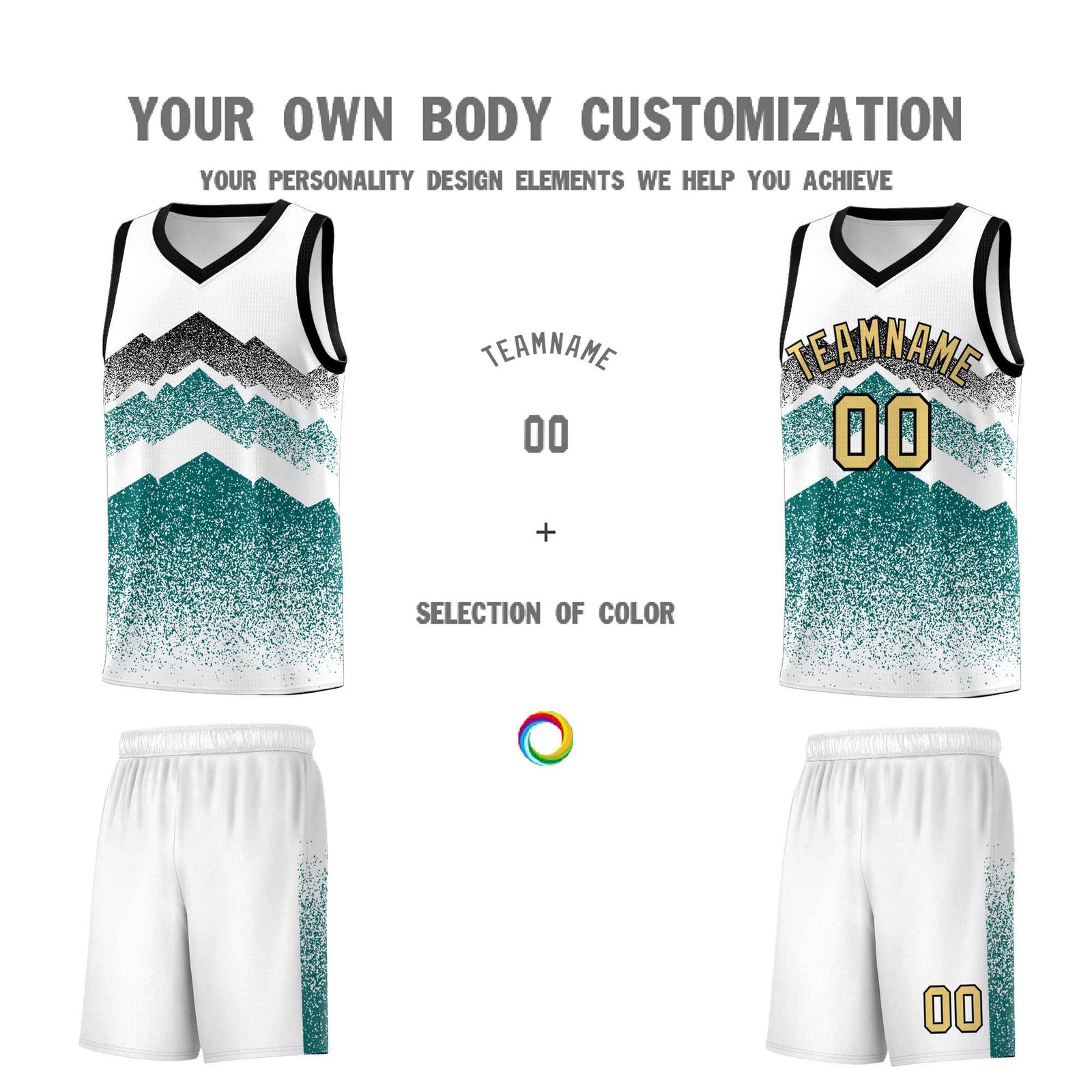 Custom Youth Basketball Jerseys White Teal Gradient Mountain Design Uniforms