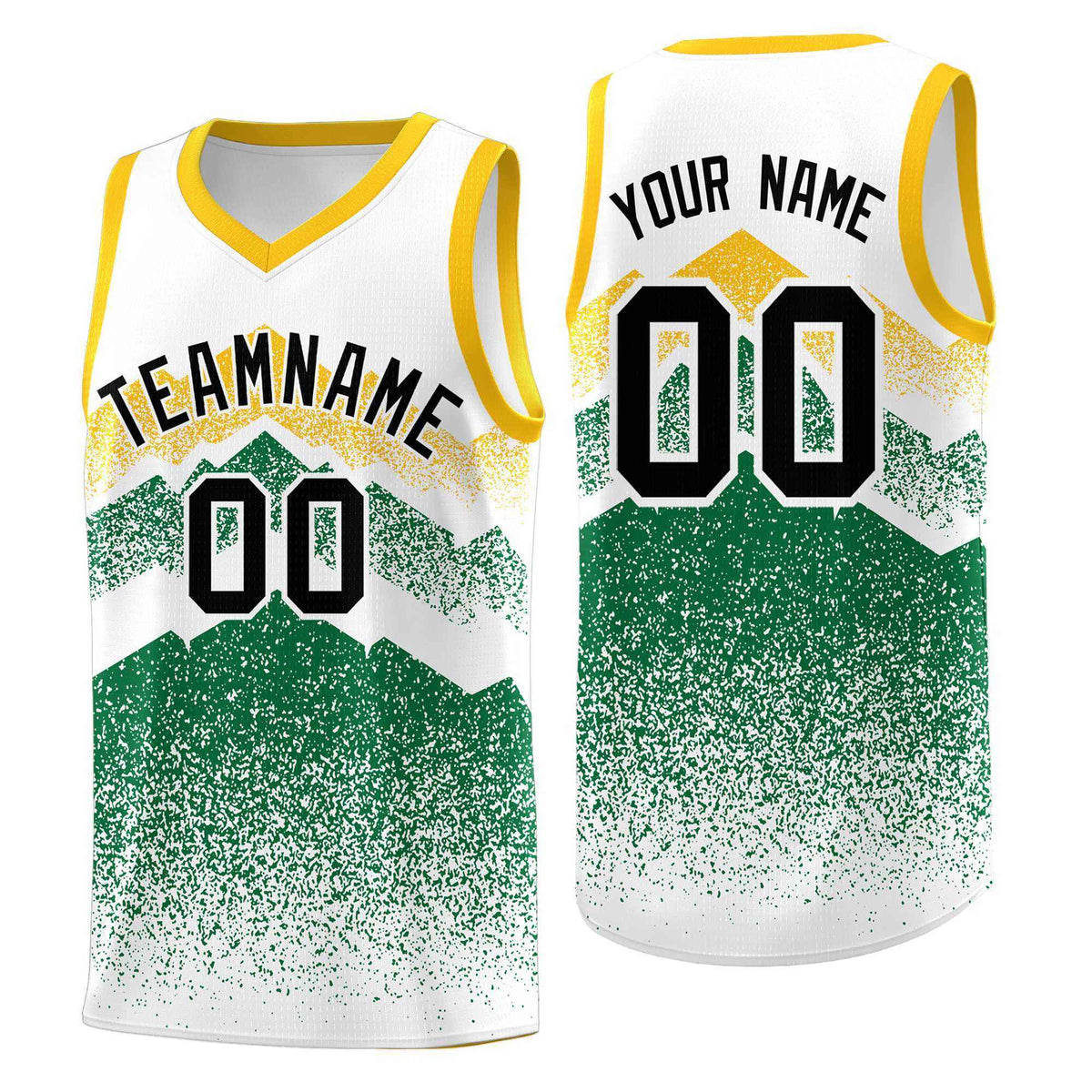 Personalized Youth Basketball Jerseys   White Kelly Green Gradient Mountain Design Uniforms