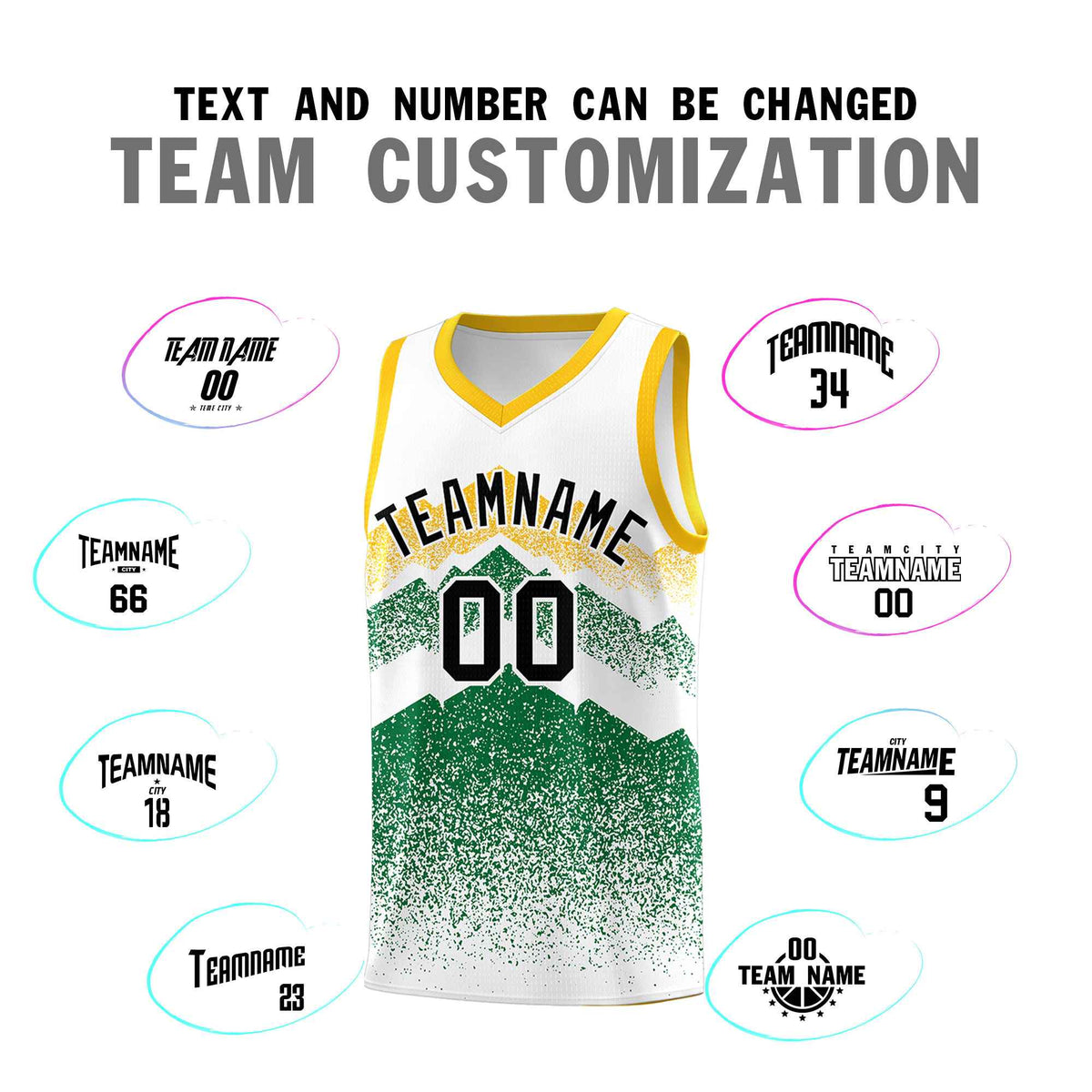 Personalized Youth Basketball Jerseys   White Kelly Green Gradient Mountain Design Uniforms