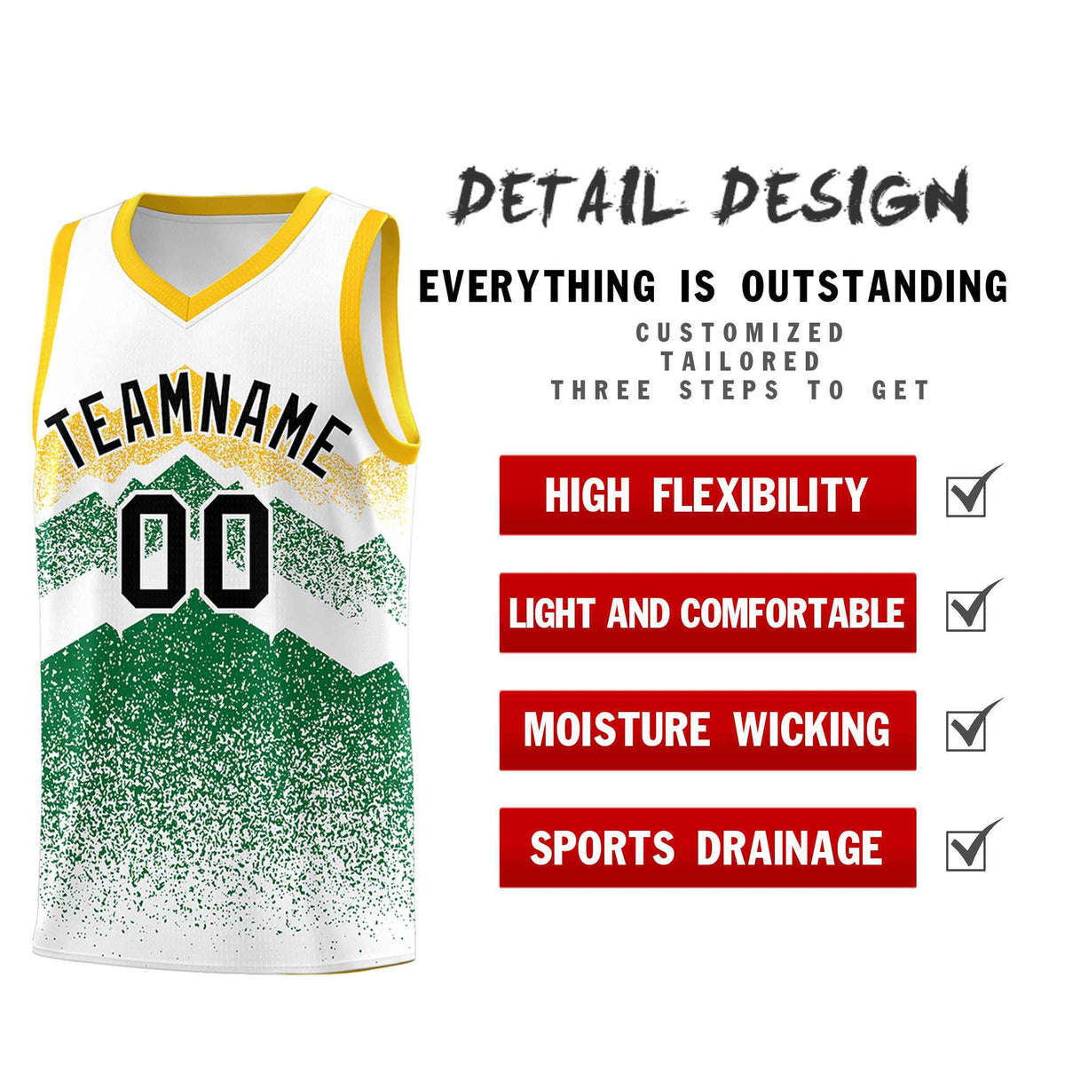 Personalized Youth Basketball Jerseys   White Kelly Green Gradient Mountain Design Uniforms