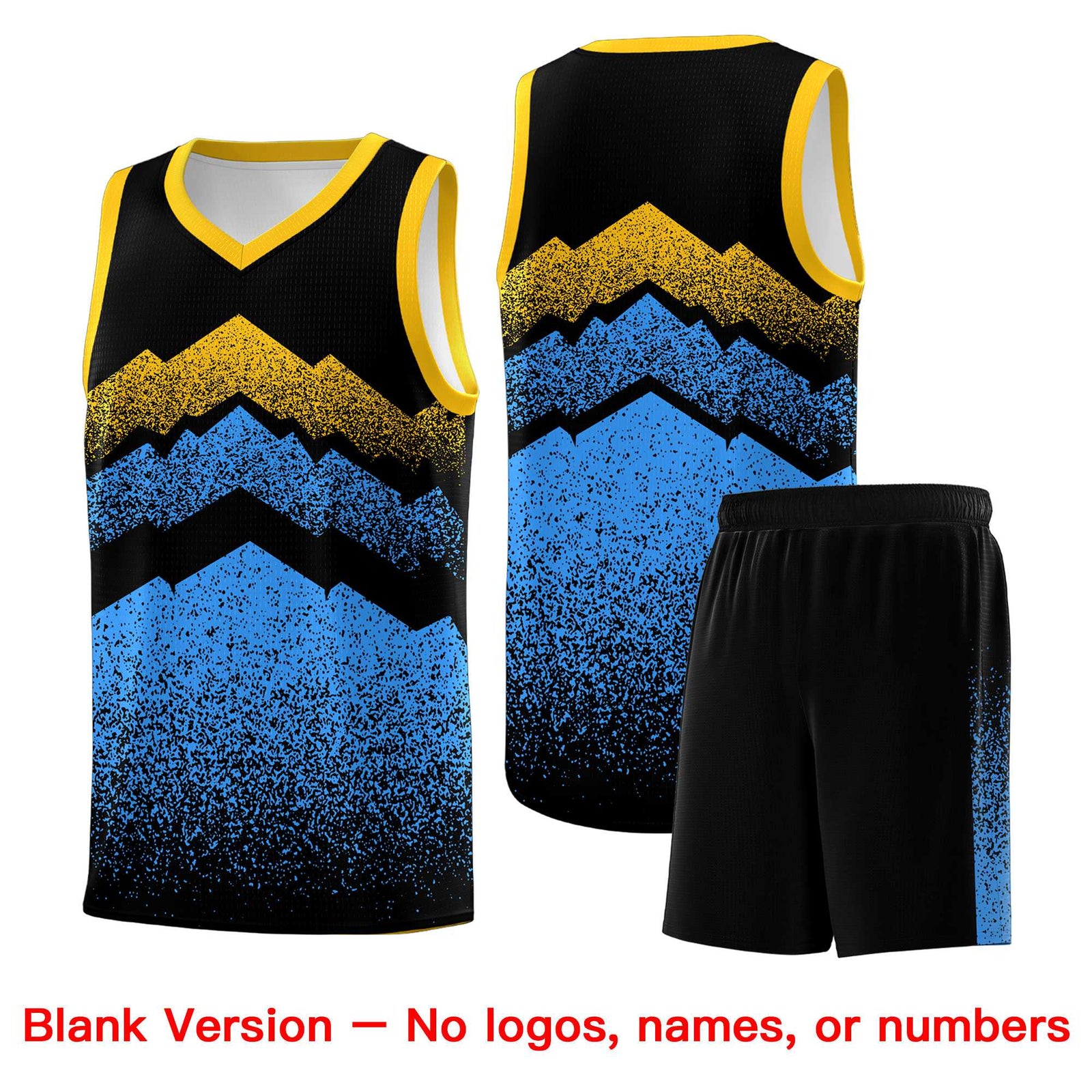 Custom Youth Basketball Jerseys Black Powder Blue Gradient Mountain Design Uniforms