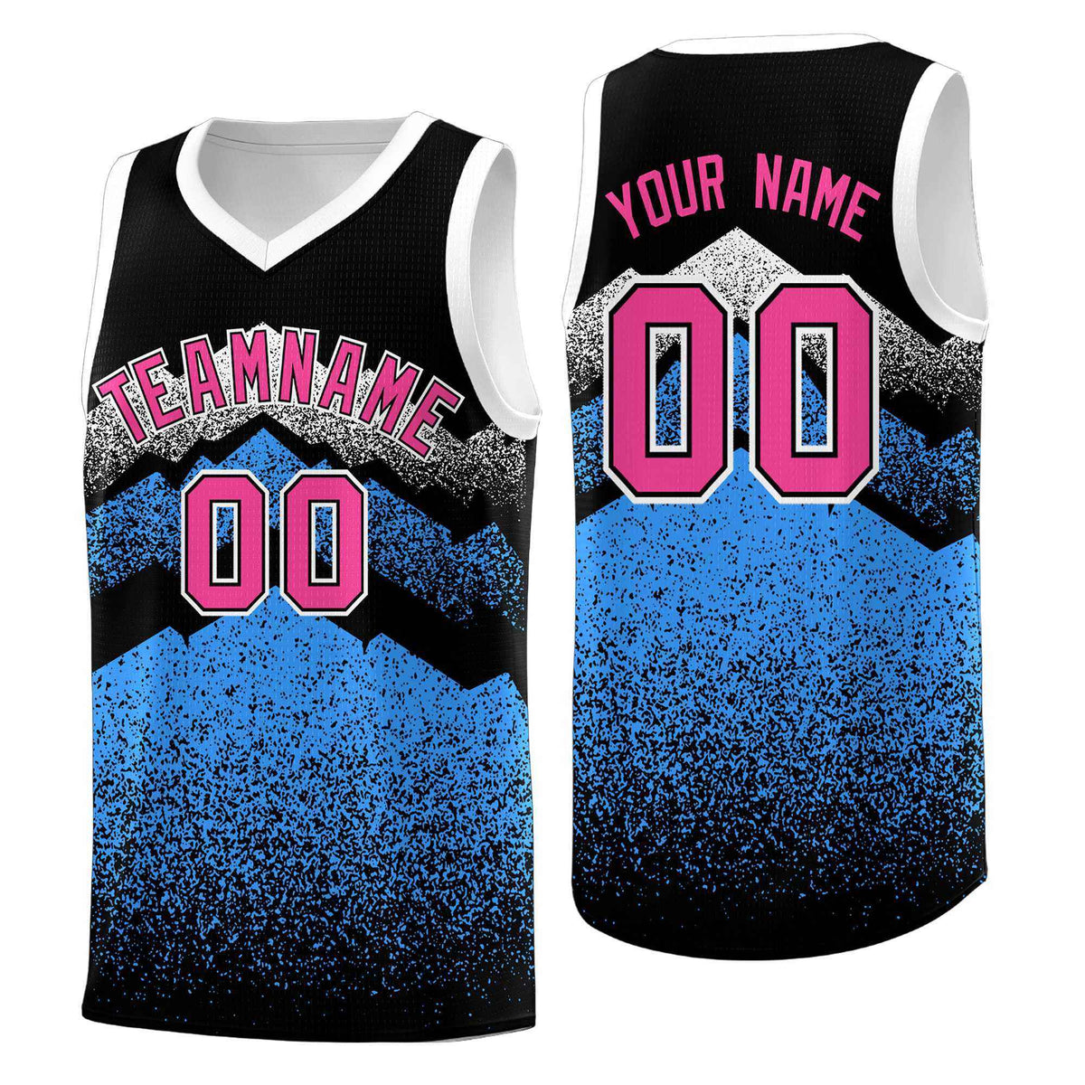 Personalized Youth Basketball Jerseys   Black Powder Blue Gradient Mountain Design Uniforms