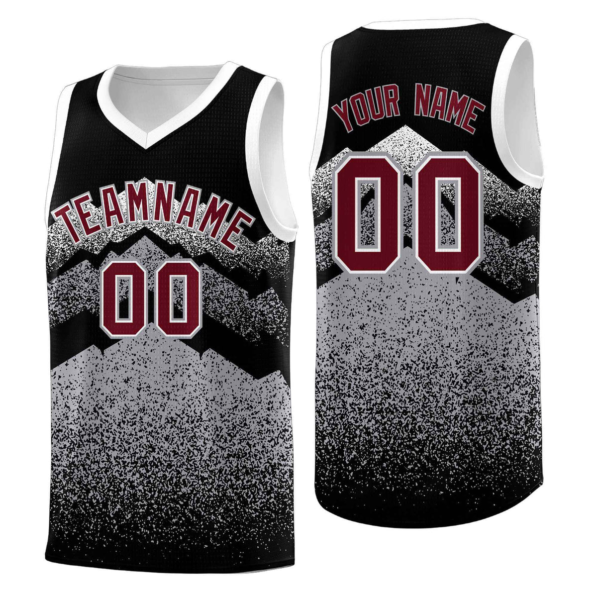 Personalized Youth Basketball Jerseys   Black Gray Gradient Mountain Design Uniforms