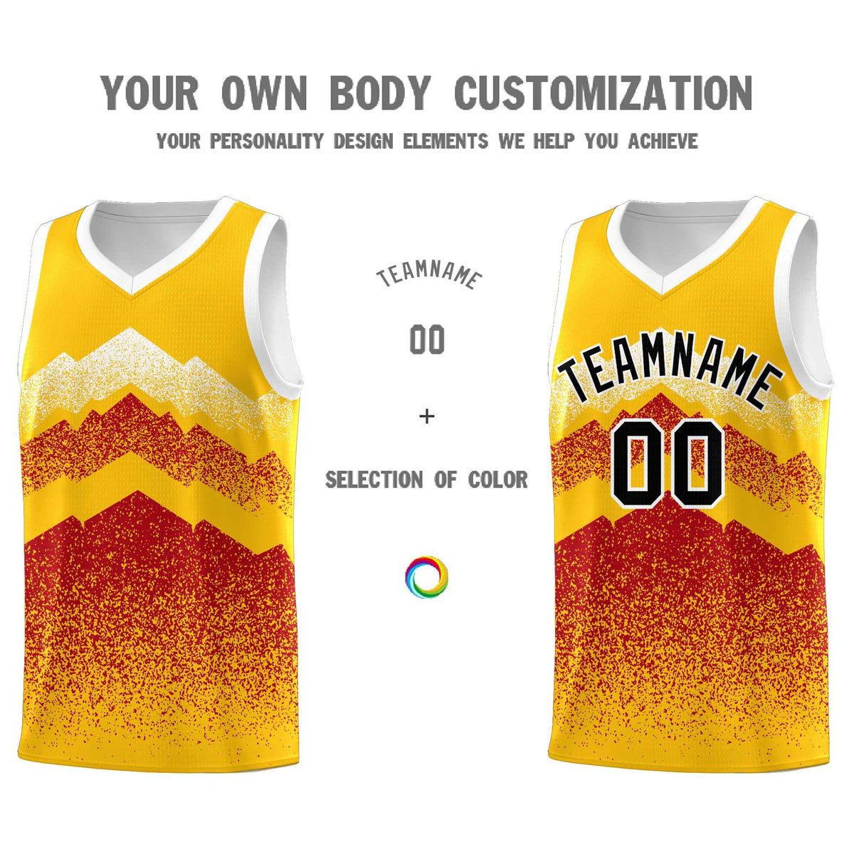 Personalized Youth Basketball Jerseys   Gold Red Gradient Mountain Design Uniforms