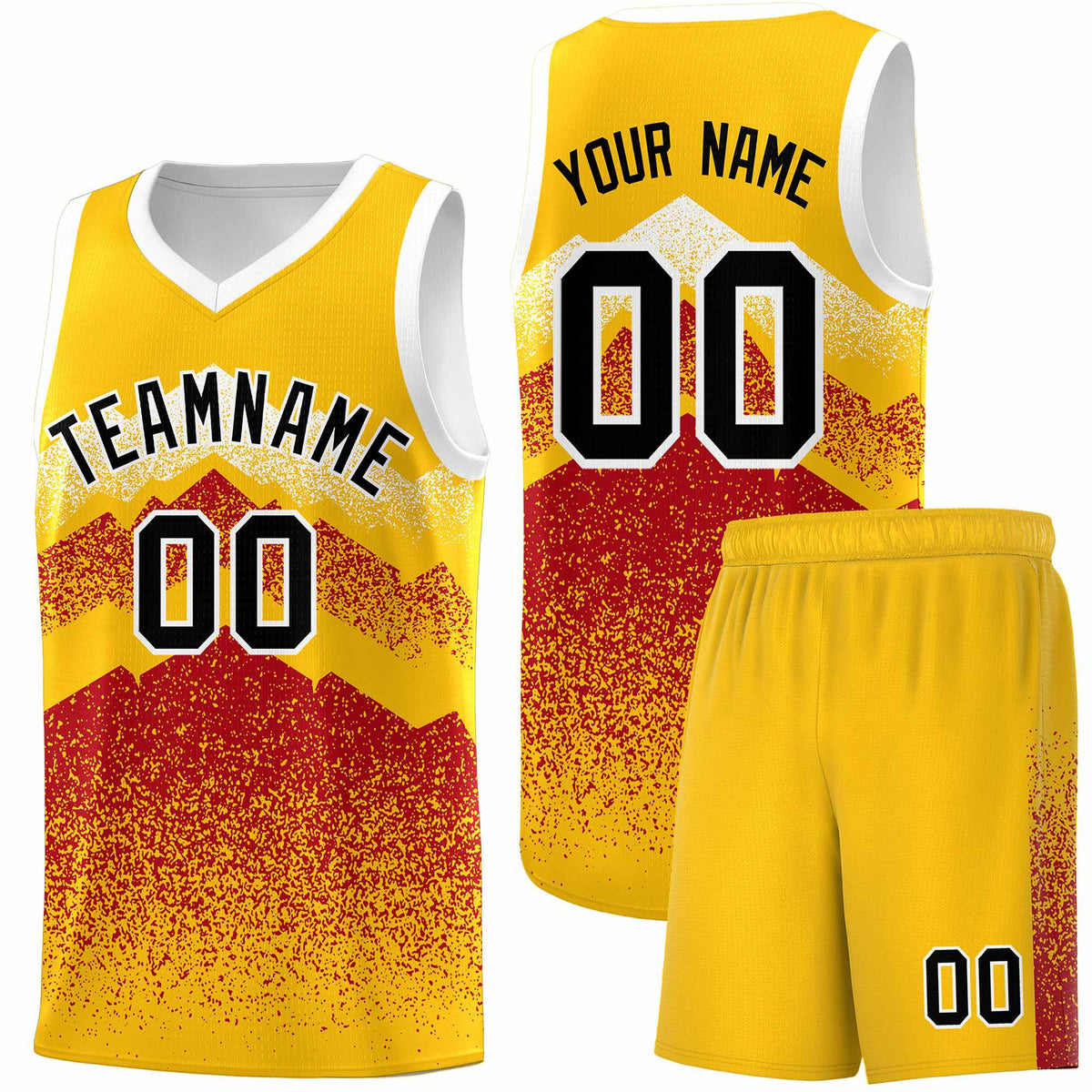 Personalized Youth Basketball Jerseys   Gold Red Gradient Mountain Design Uniforms