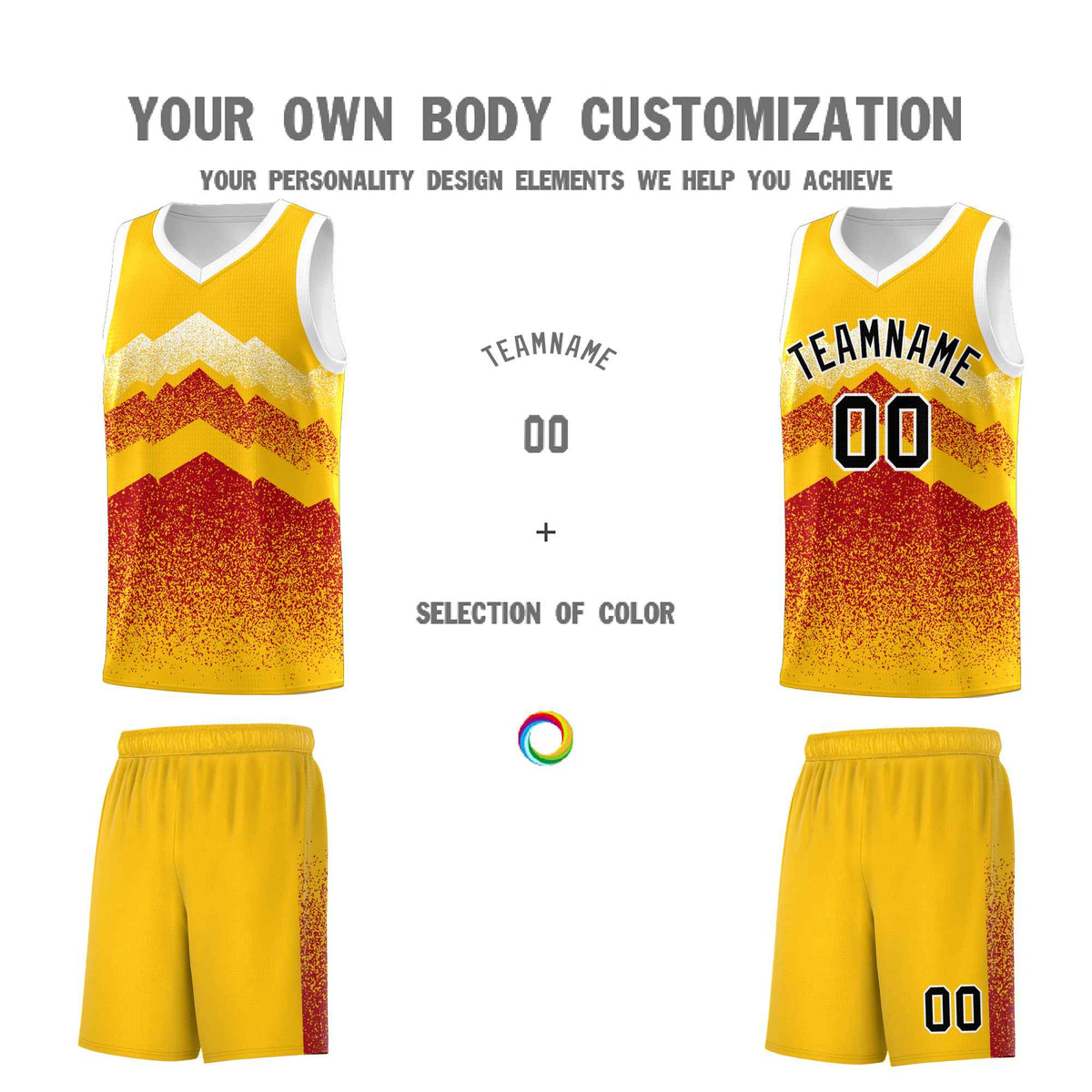 Personalized Youth Basketball Jerseys   Gold Red Gradient Mountain Design Uniforms