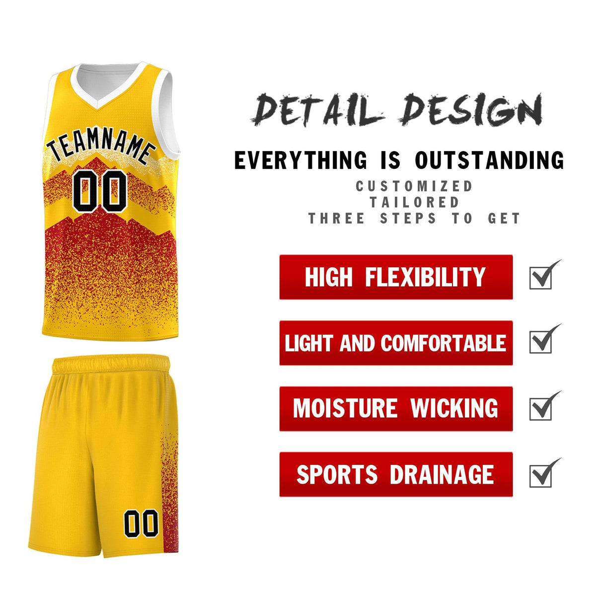 Personalized Youth Basketball Jerseys   Gold Red Gradient Mountain Design Uniforms