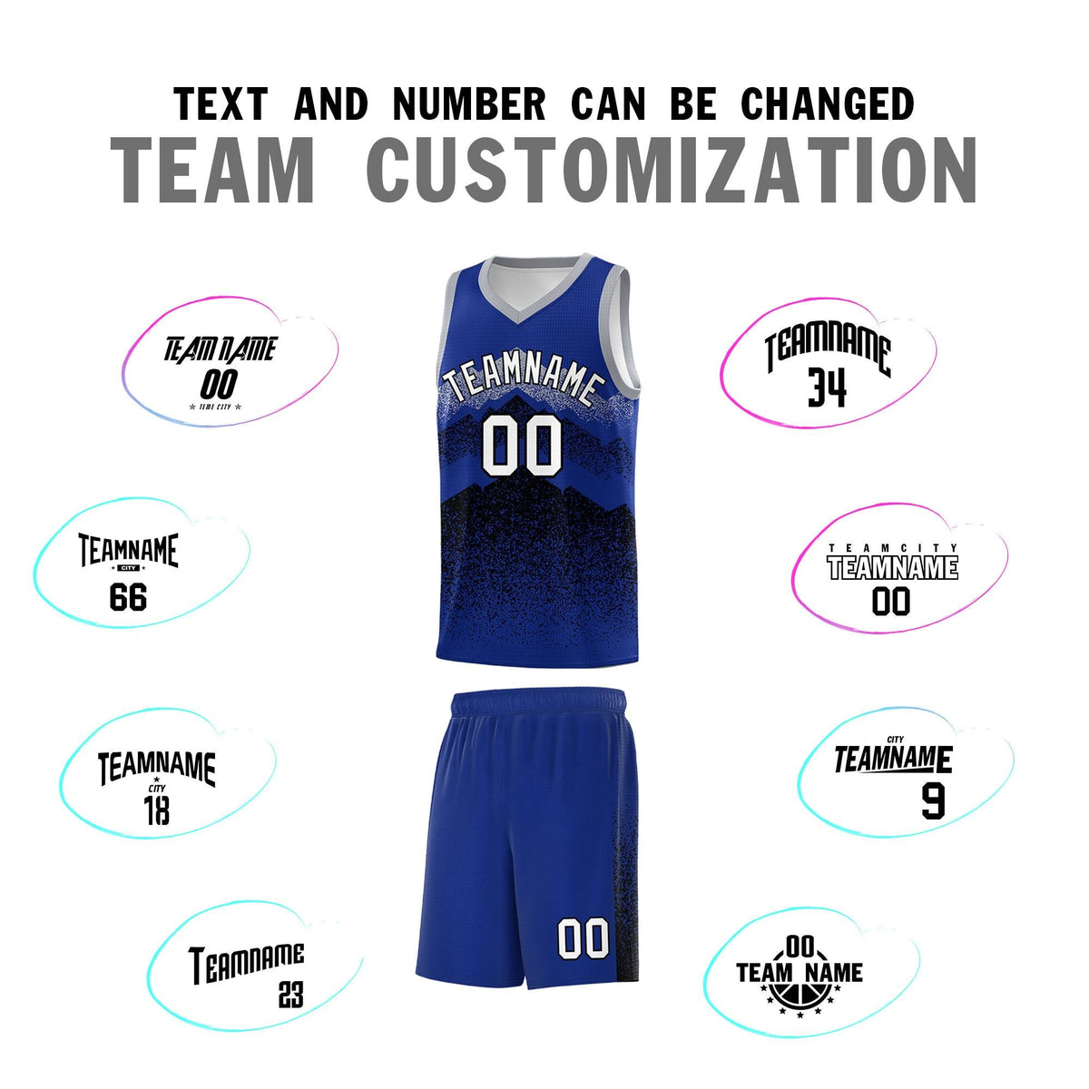 Personalized Youth Basketball Jerseys   Royal Black Gradient Mountain Design Uniforms