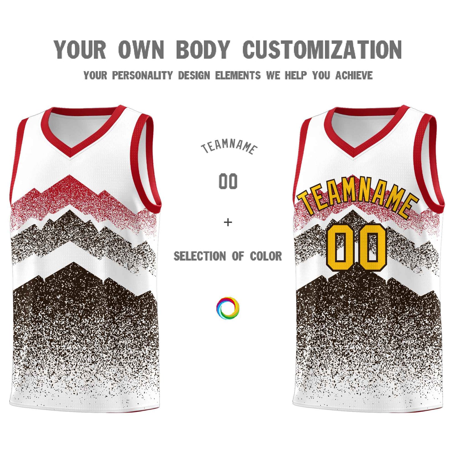 Custom Youth Basketball Jerseys White Brown Gradient Mountain Design Uniforms