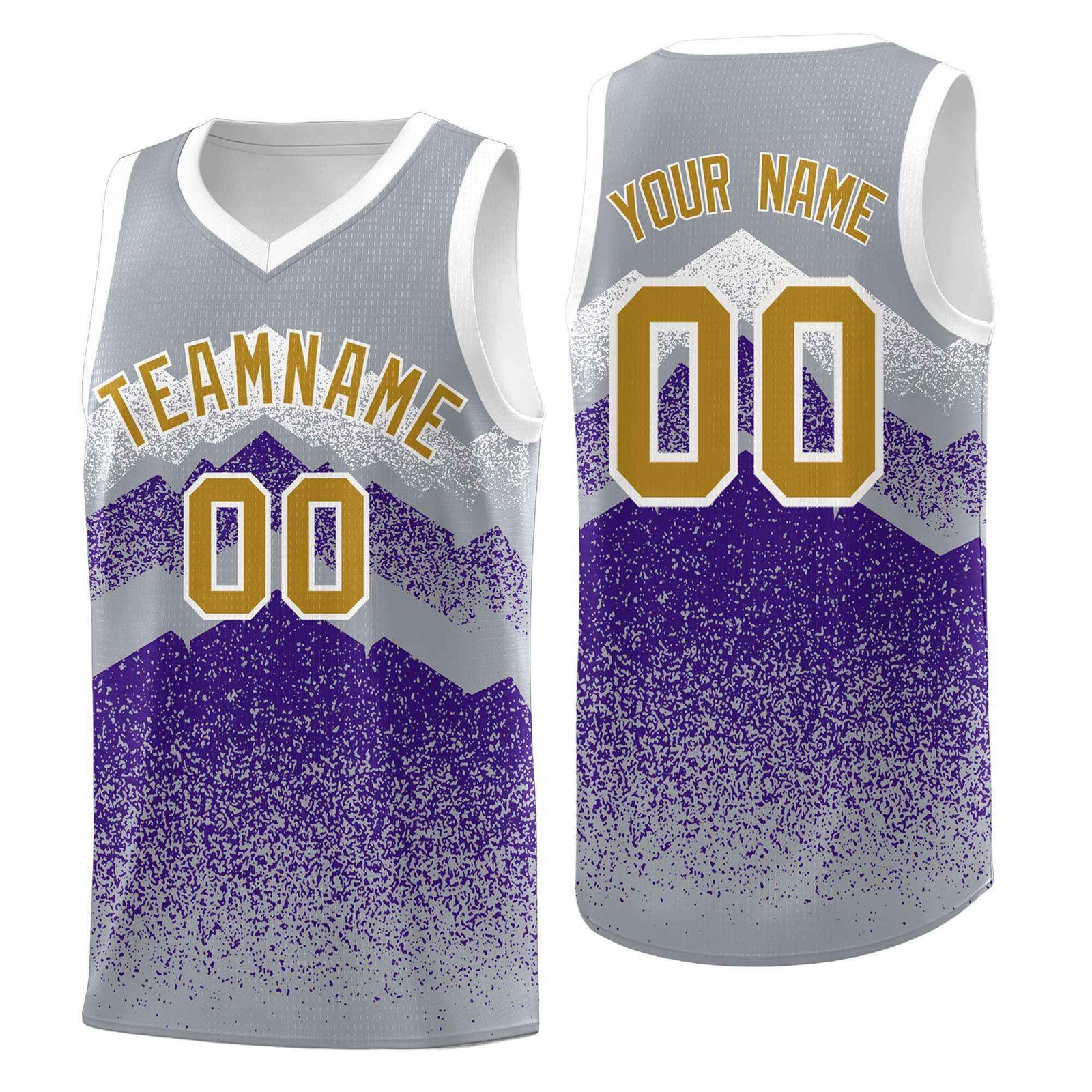 Custom Youth Basketball Jerseys Gray Purple Gradient Mountain Design Uniforms