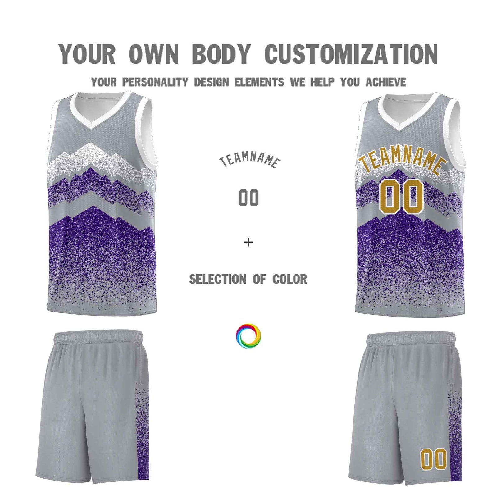 Custom Youth Basketball Jerseys Gray Purple Gradient Mountain Design Uniforms