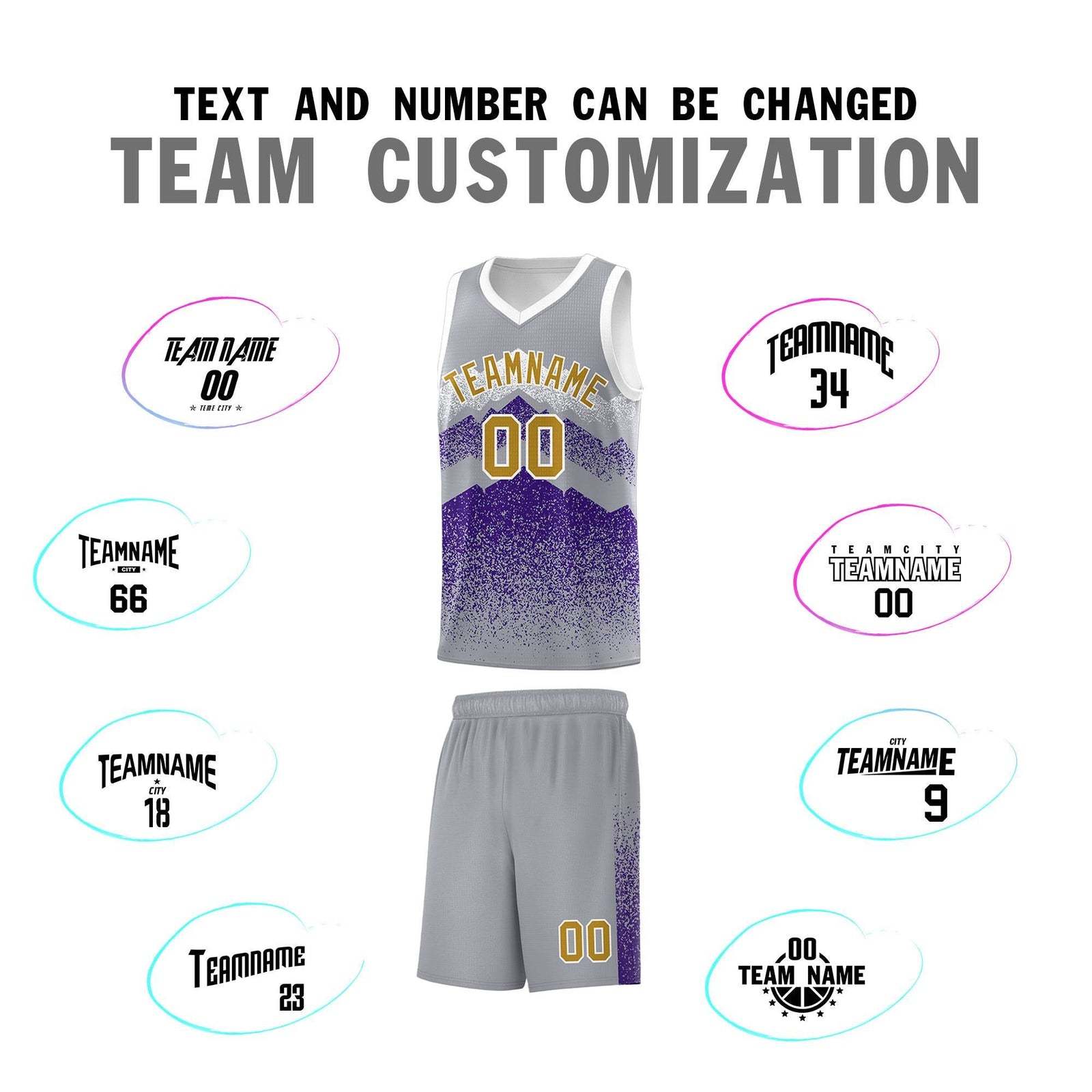 Custom Youth Basketball Jerseys Gray Purple Gradient Mountain Design Uniforms
