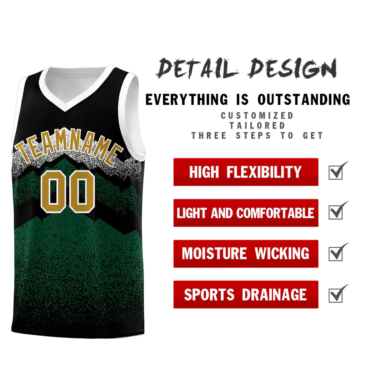 Personalized Youth Basketball Jerseys   Black Green Gradient Mountain Design Uniforms
