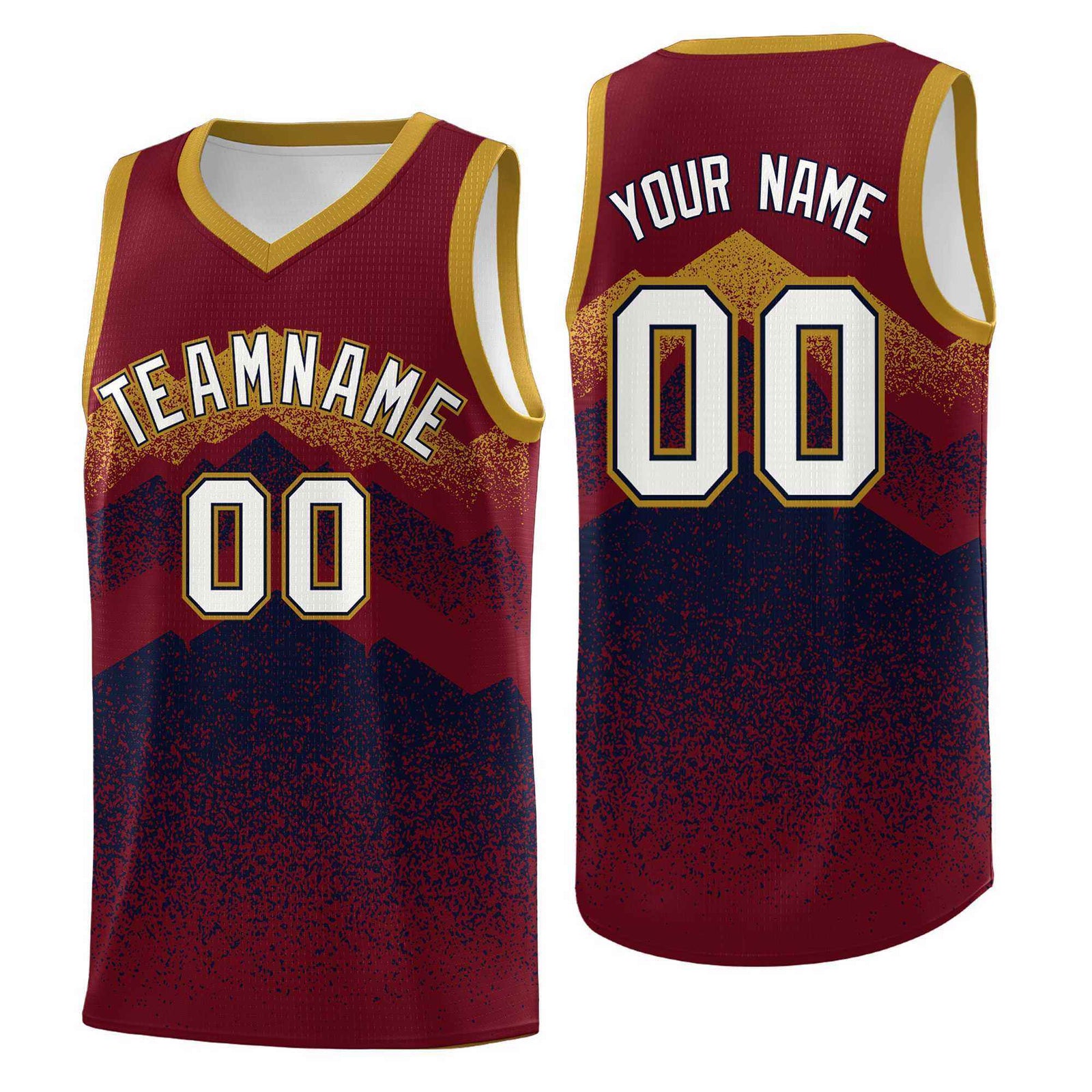 Custom Youth Basketball Jerseys Crimson Navy Gradient Mountain Design Uniforms