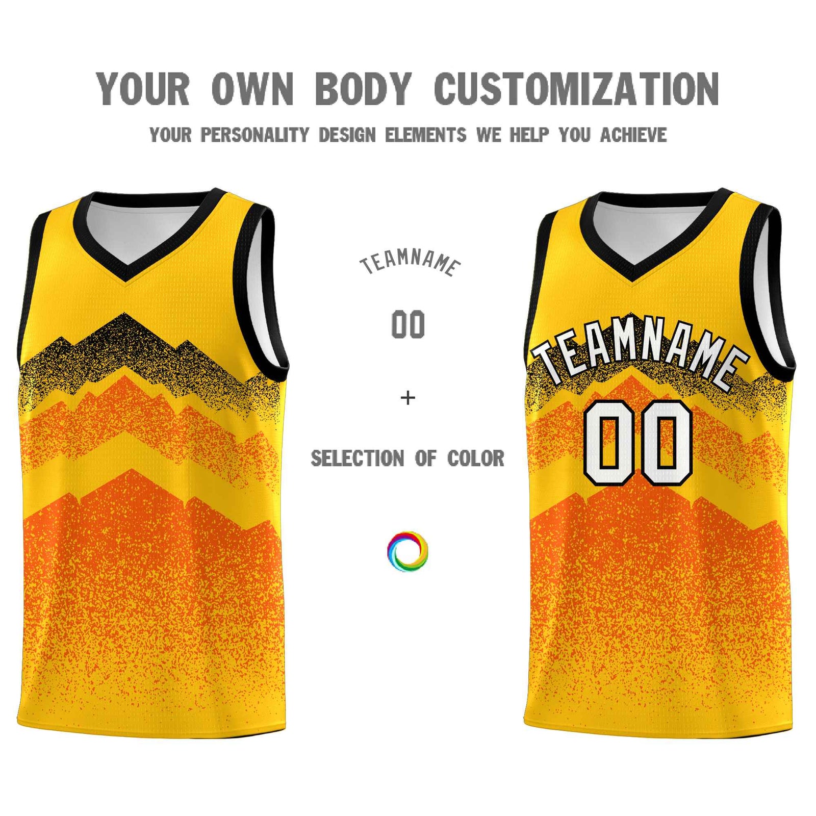 Personalized Youth Basketball Jerseys   Yellow Orange Gradient Mountain Design Uniforms