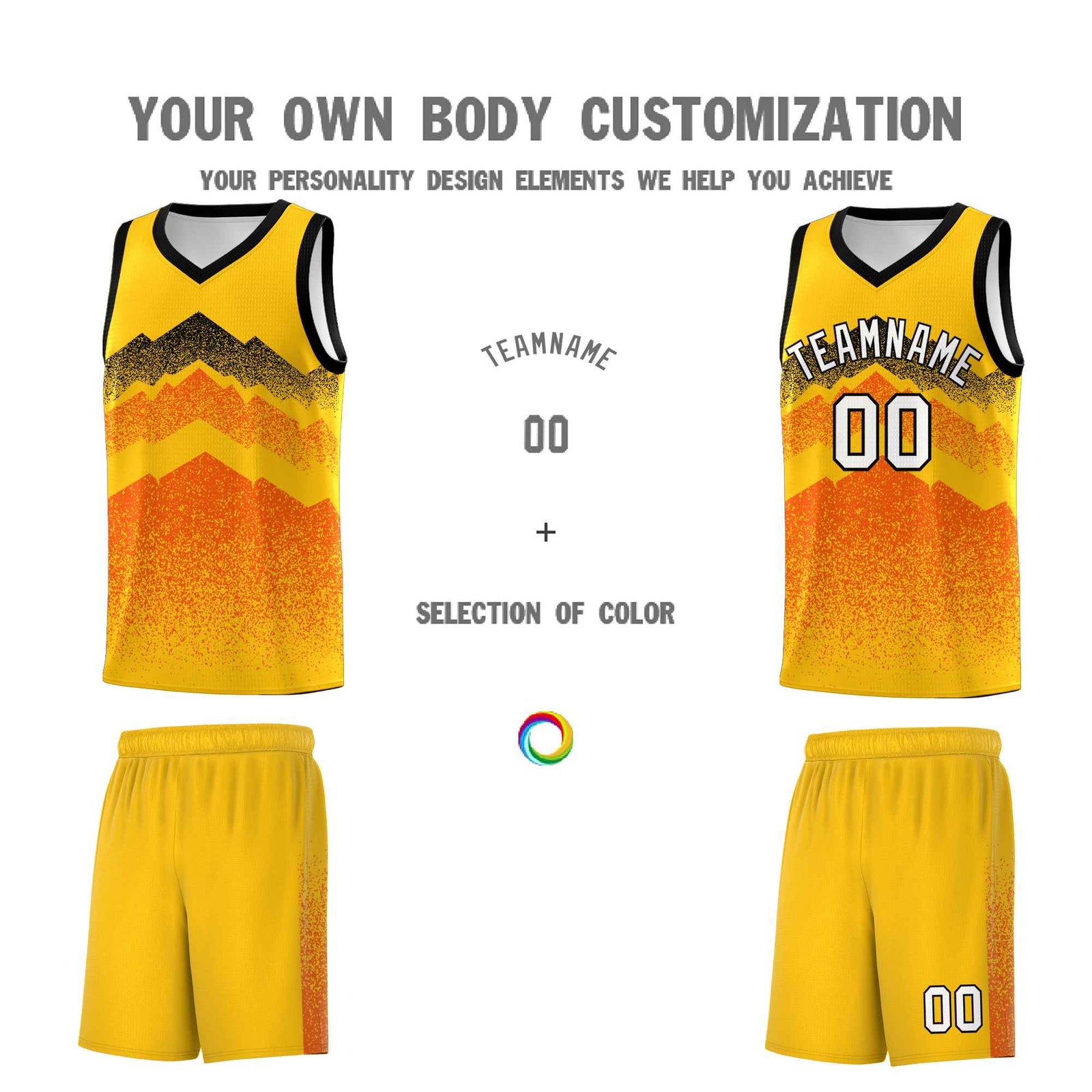 Personalized Youth Basketball Jerseys   Yellow Orange Gradient Mountain Design Uniforms